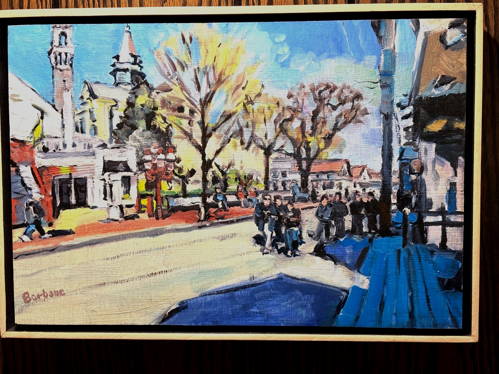 Sheila Barbone, Oil/Panel, Signed, «Blue Shadows on Commercial St.» Provincetown