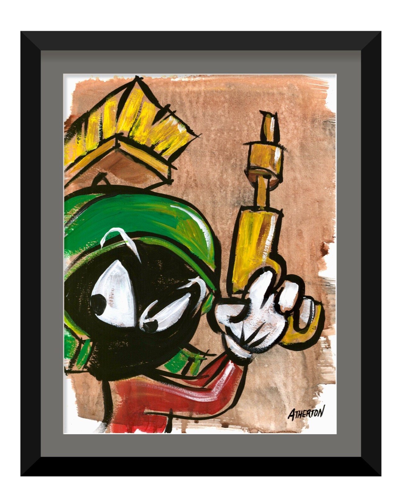 Atherton 9×12 Original Pop Art Martian Character Painting «Agent Marvin» signed
