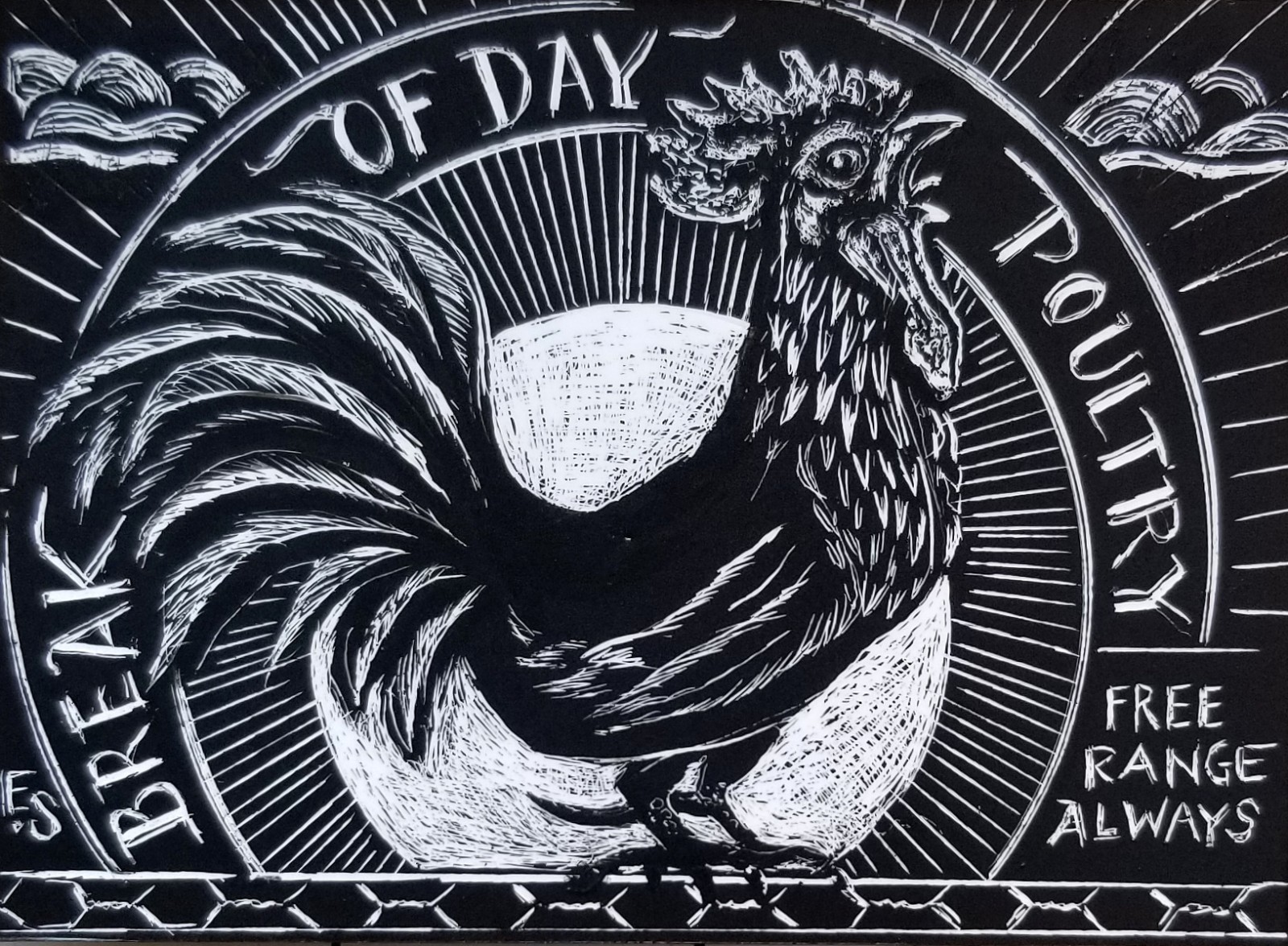 Rooster Chicken Original ACEO Scratchboard Art Card bird aznative68