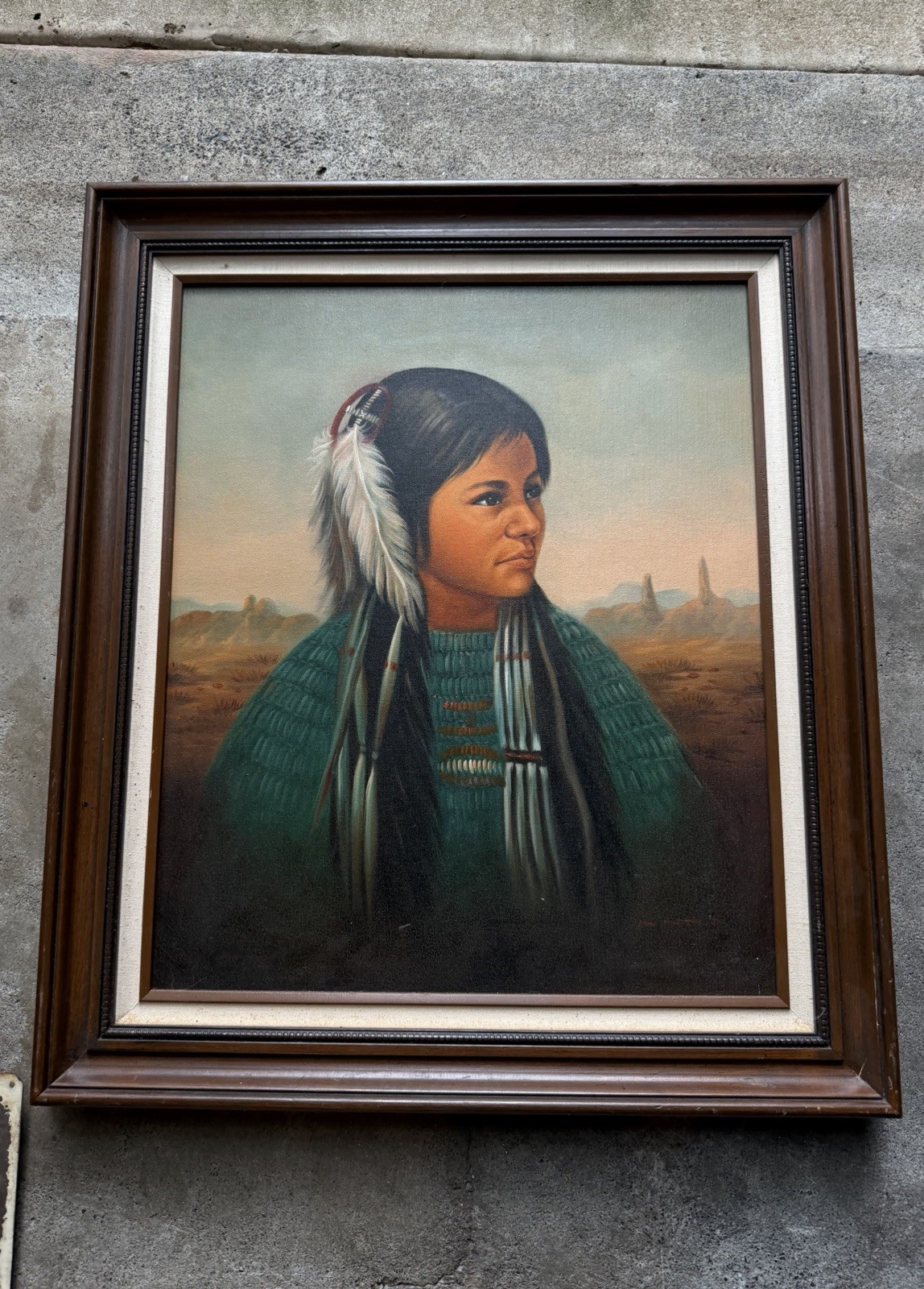 Vintage Oil Painting On Canvas Kenneth Su Native American Girl 1953 Framed