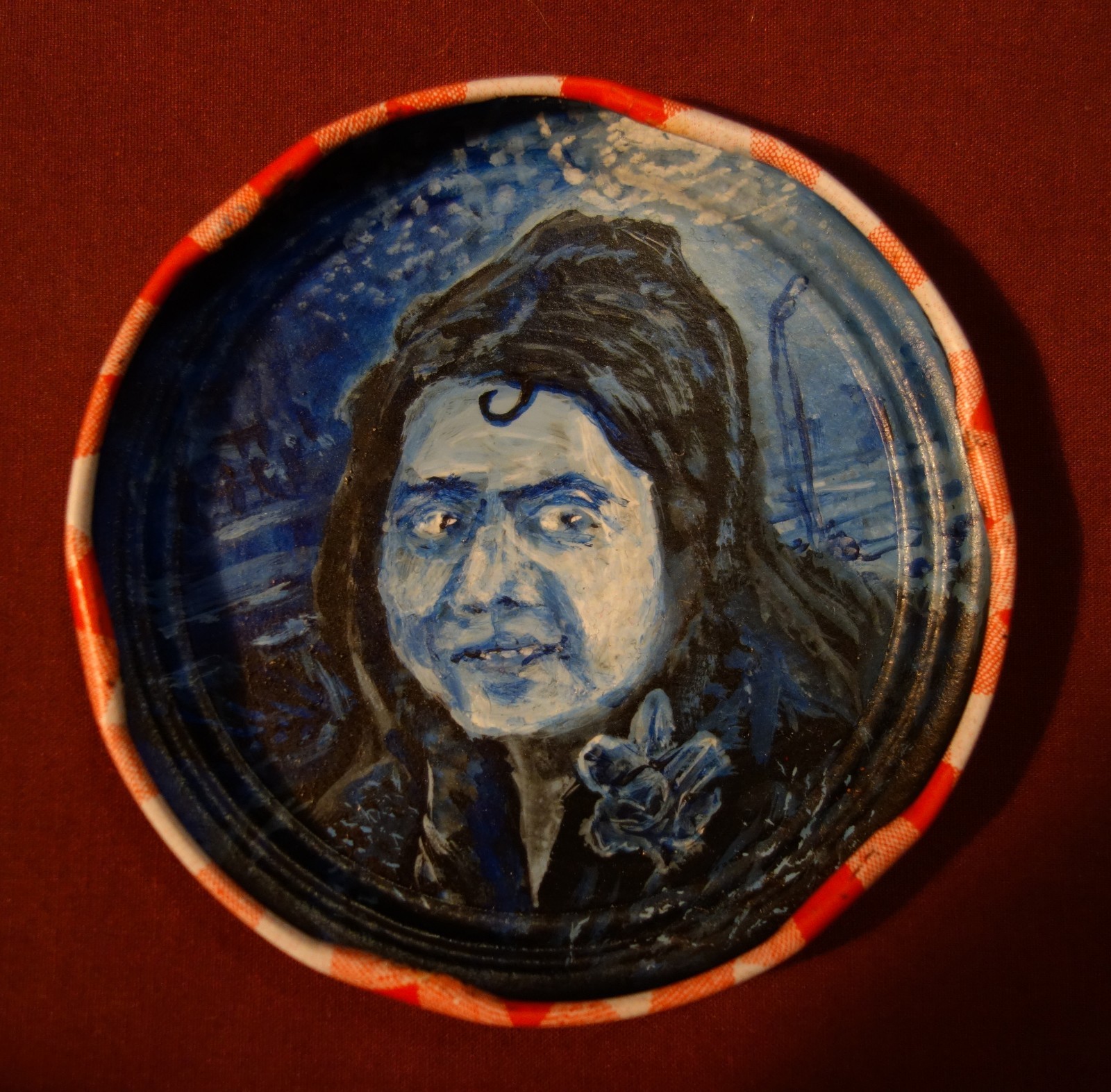 LIZZIE MILES, Jam Jar Lid Portrait, Blues Singer, Outsider Folk Art by PETER ORR