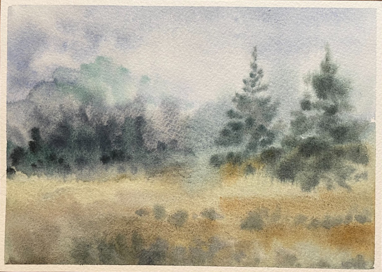 Original Abstract Watercolor Painting Landscape Nature – 5×7 in – NEW