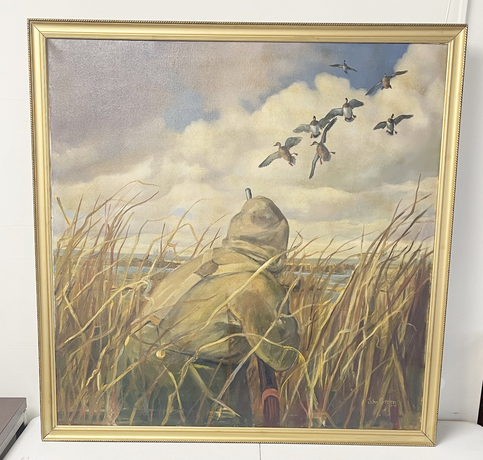 Vintage 1974 John C Green Oil on Canvas Waterfowl Duck Hunt Painting ~ Free Ship