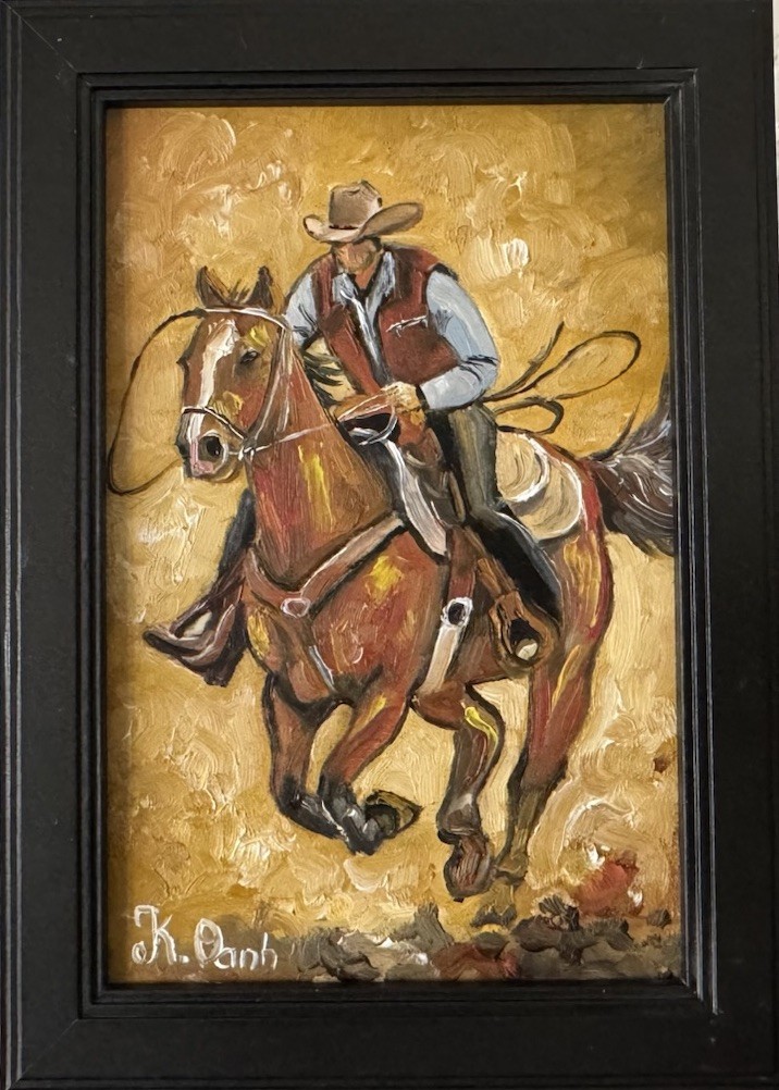 ORIGINAL OIL PAINTING WESTERN COWBOY SIGNED FRAMED 4×6