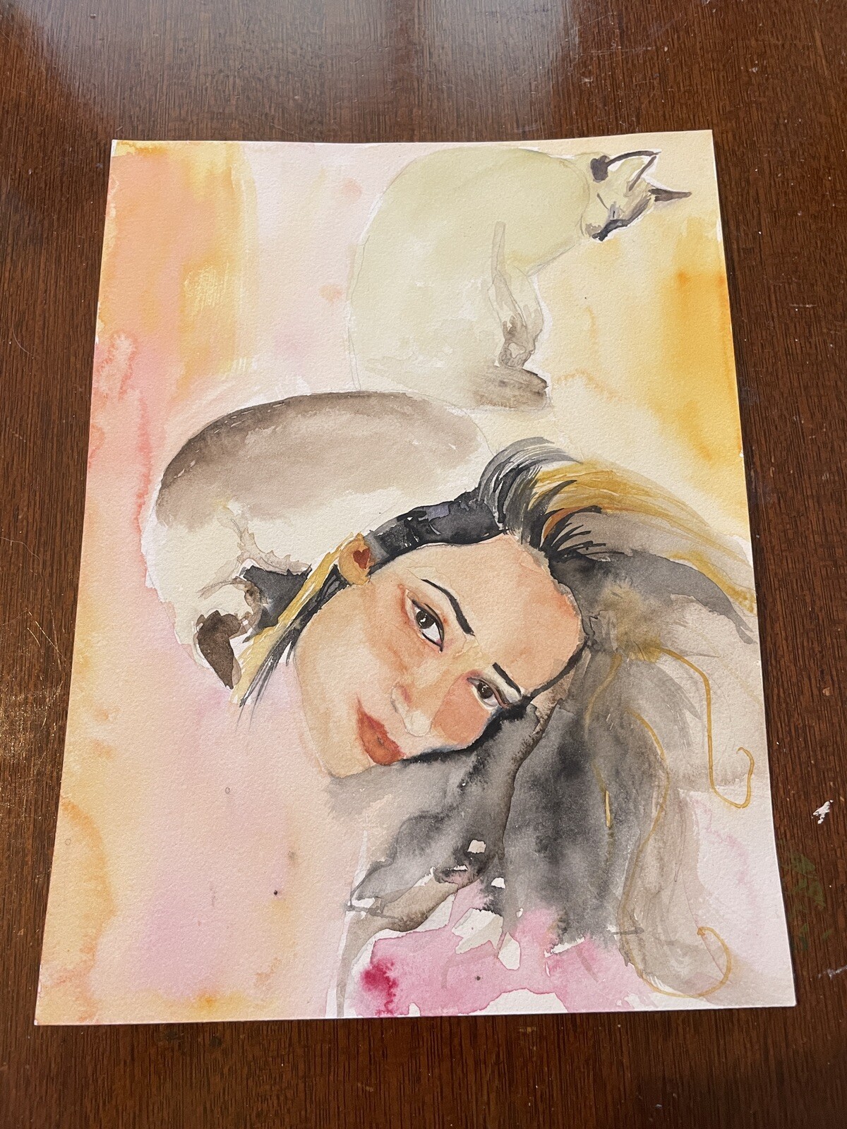Chloe Wise Watercolor Siamese Cats 9 X 12 Inches
