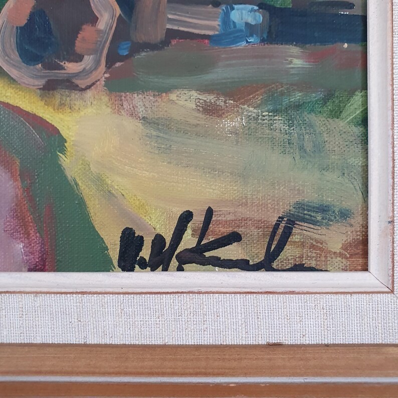 Uno Hubert Karlsson 1950s Vintage Swedish Mid Century Oil Painting Original Art