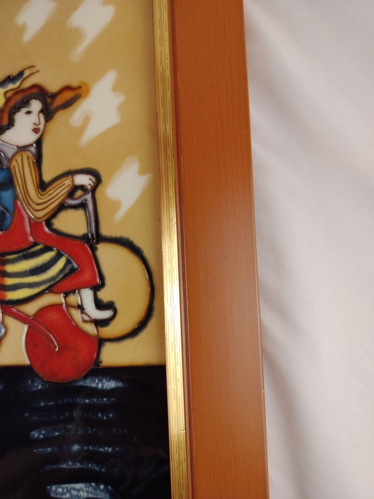 G. Rodo Boulanger «Promenade a Trois» Hand-painted Framed Ceramic Tile Artwork