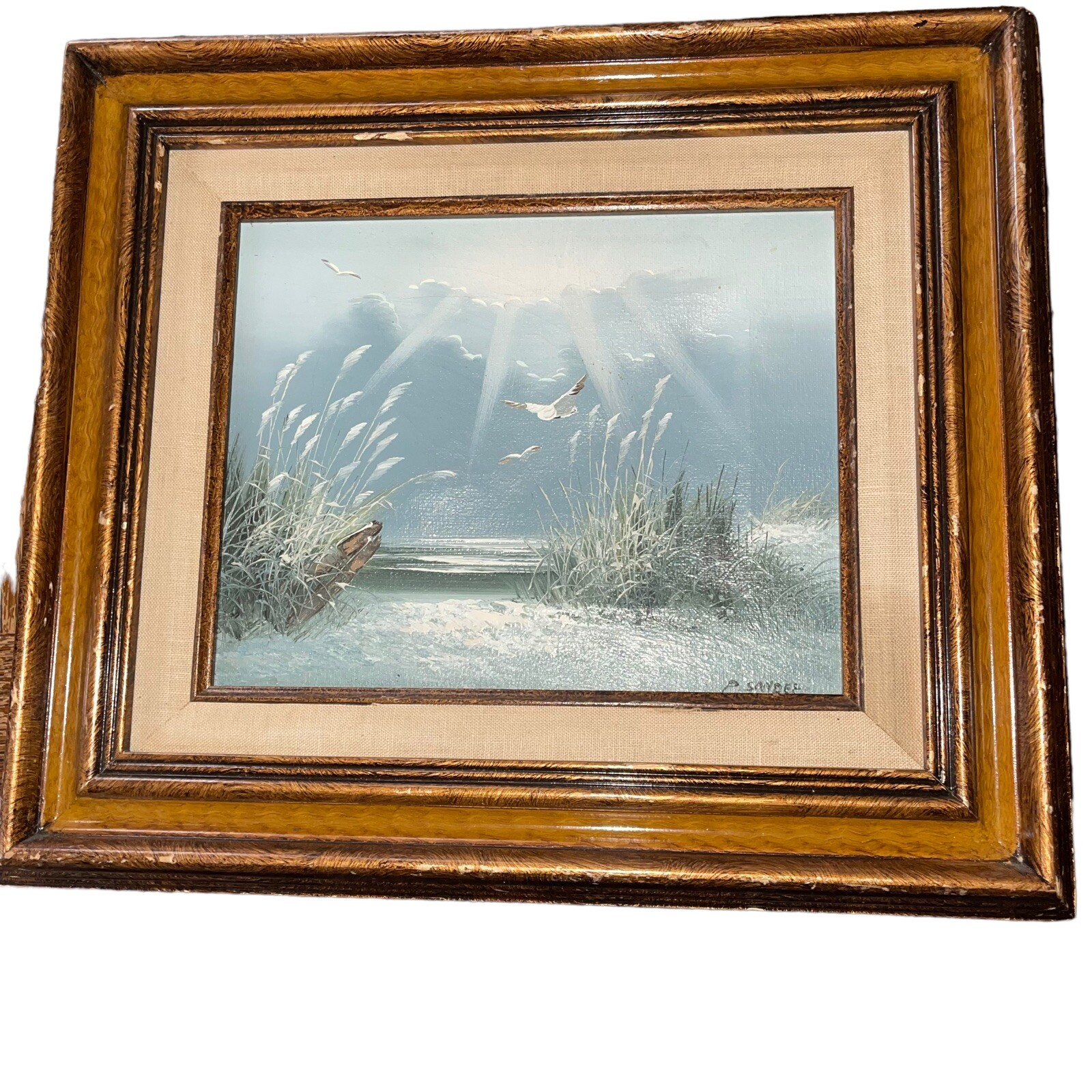 P.Sandee Oil Painting Seascape 15”x 14” Framed Original Painting Framed Canvas
