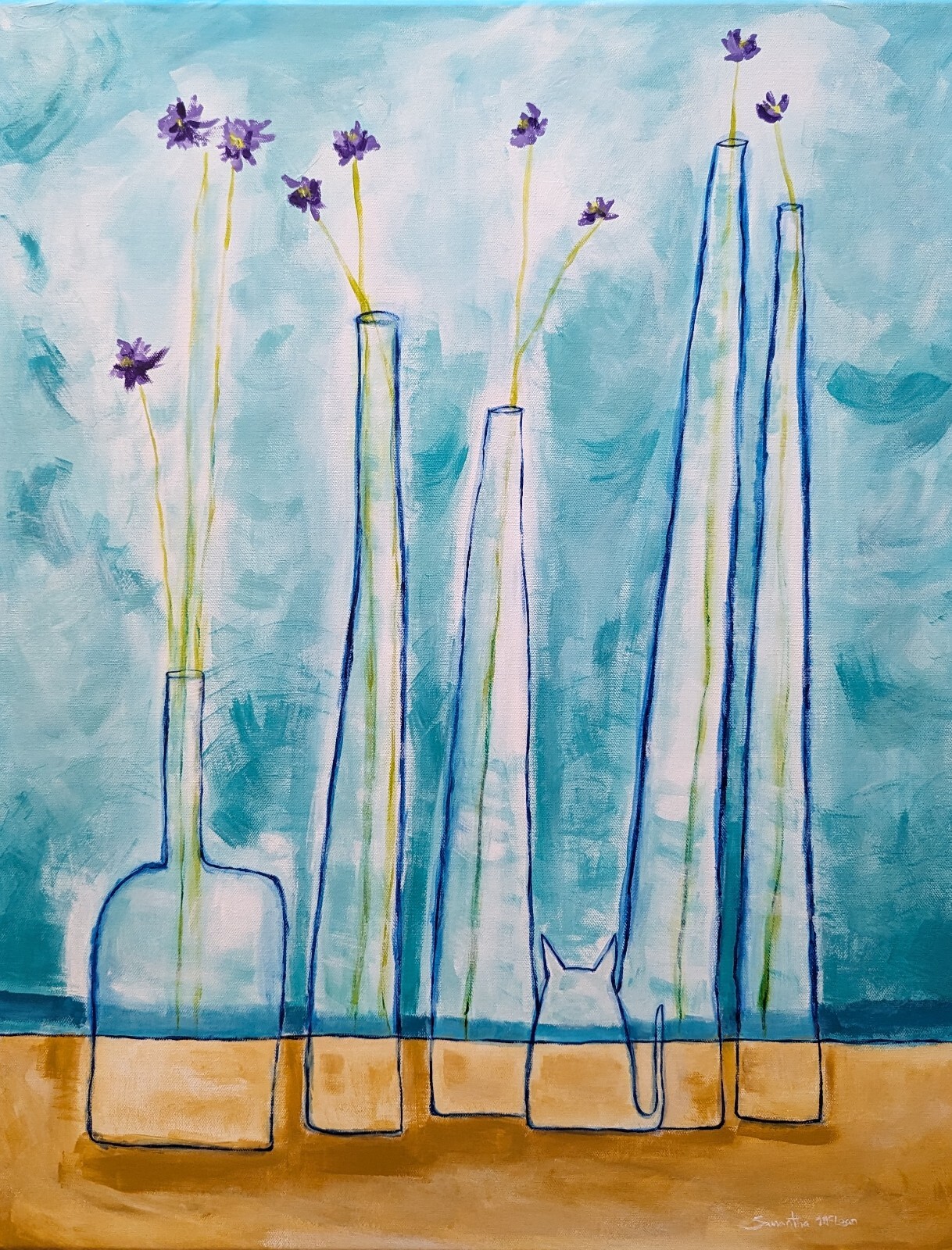 Cat Painting Landscape Abstract Seascape Flowers Modern Art By Samantha McLean