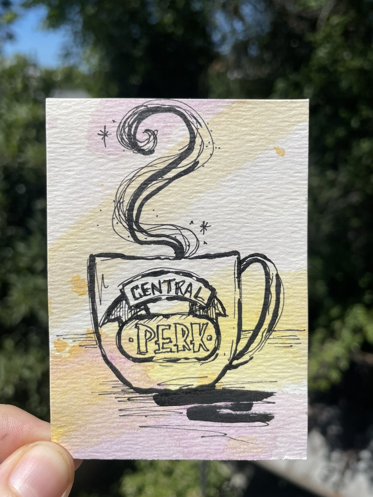 Friends Fanart 2/3 Original ACEO Watercolor Painting 90s Retro Vintage coffee