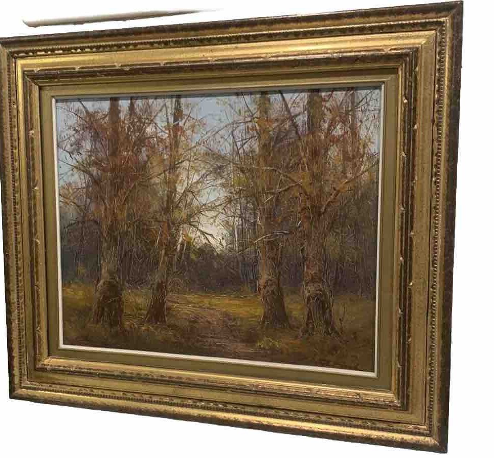 VTG Impressionistic Tree Landscape OOC Oil Canvas 23”x27” (16×20) Signed Framed