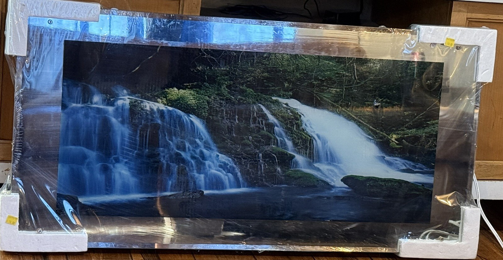 NEW Vintage First Waterfall Large Light Picture 39″x19″ Waterfall river scene