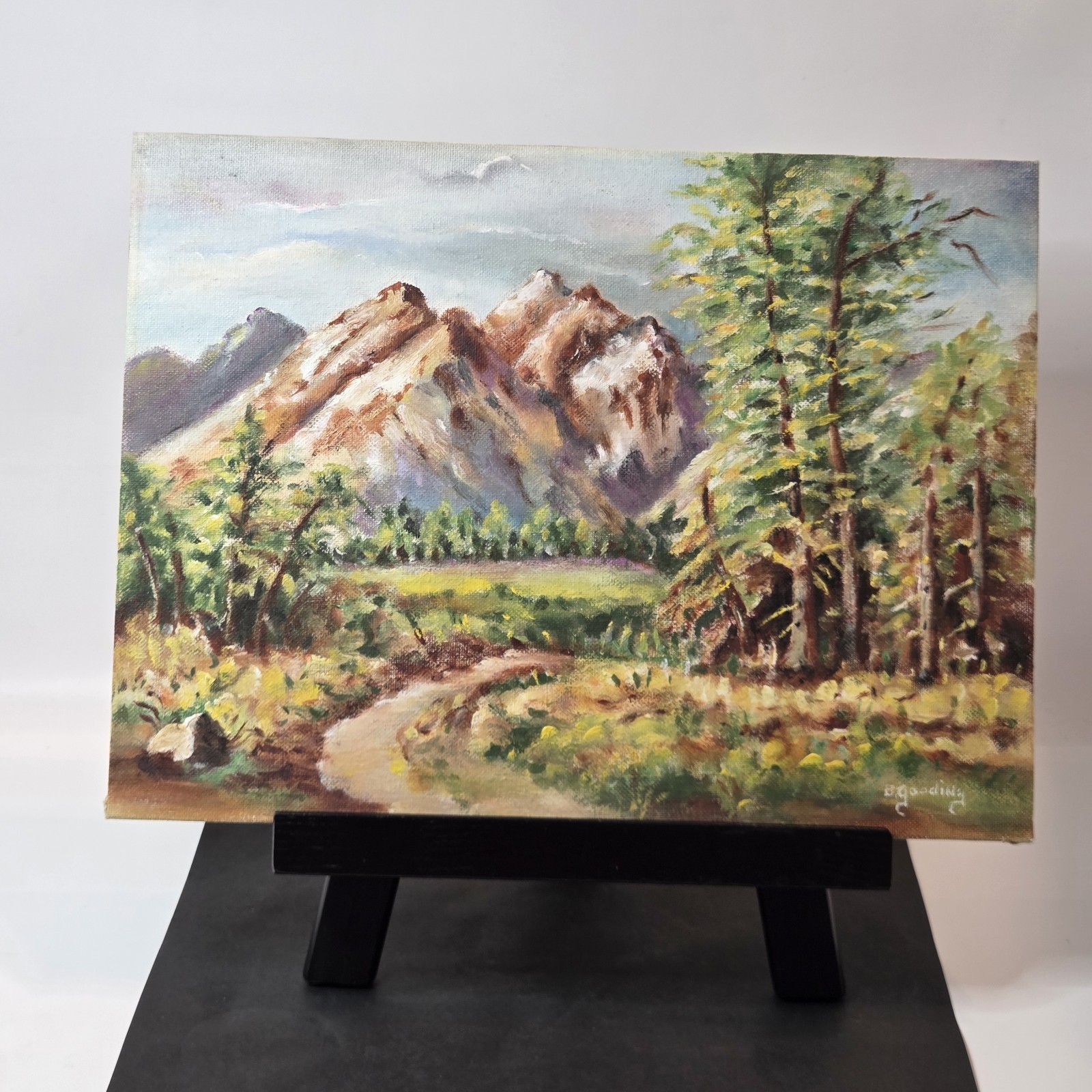 Orig. Landscape Painting Mtn. Scene June In High Country 1971 B. Gooding 9×12″