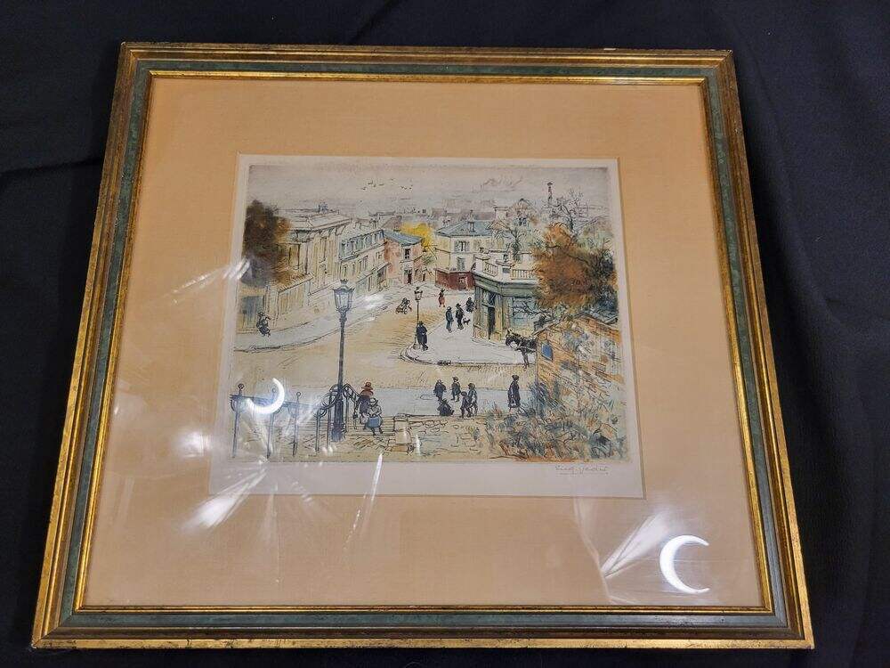 Eugene VEDER (1876-1936) French Artist Parisian St Scene Hand Colored Etching