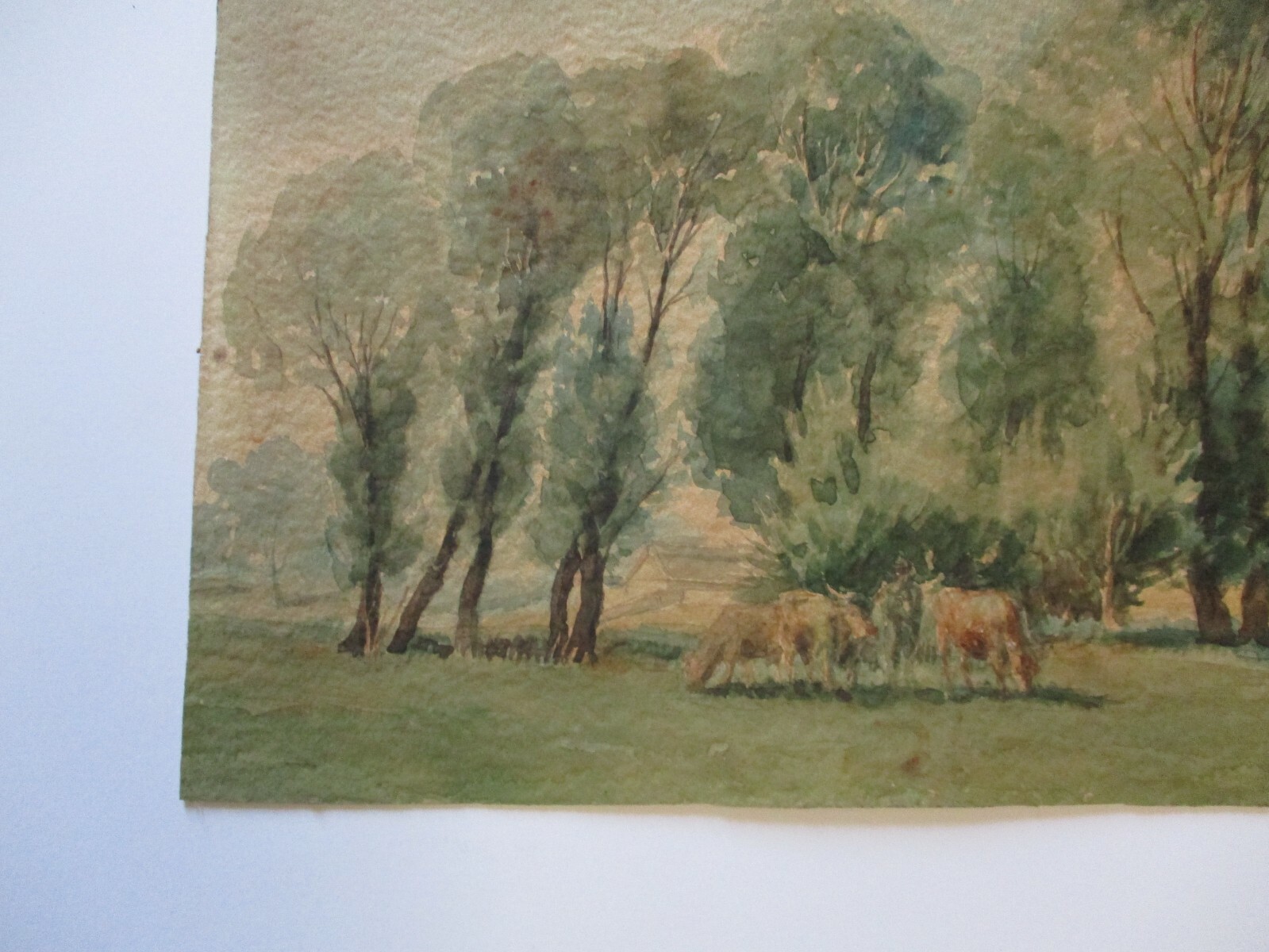 ANTIQUE IMPRESSIONIST PAINTING SMALL GEM MASTERFUL MAN COWS FARM LANDSCAPE 1910