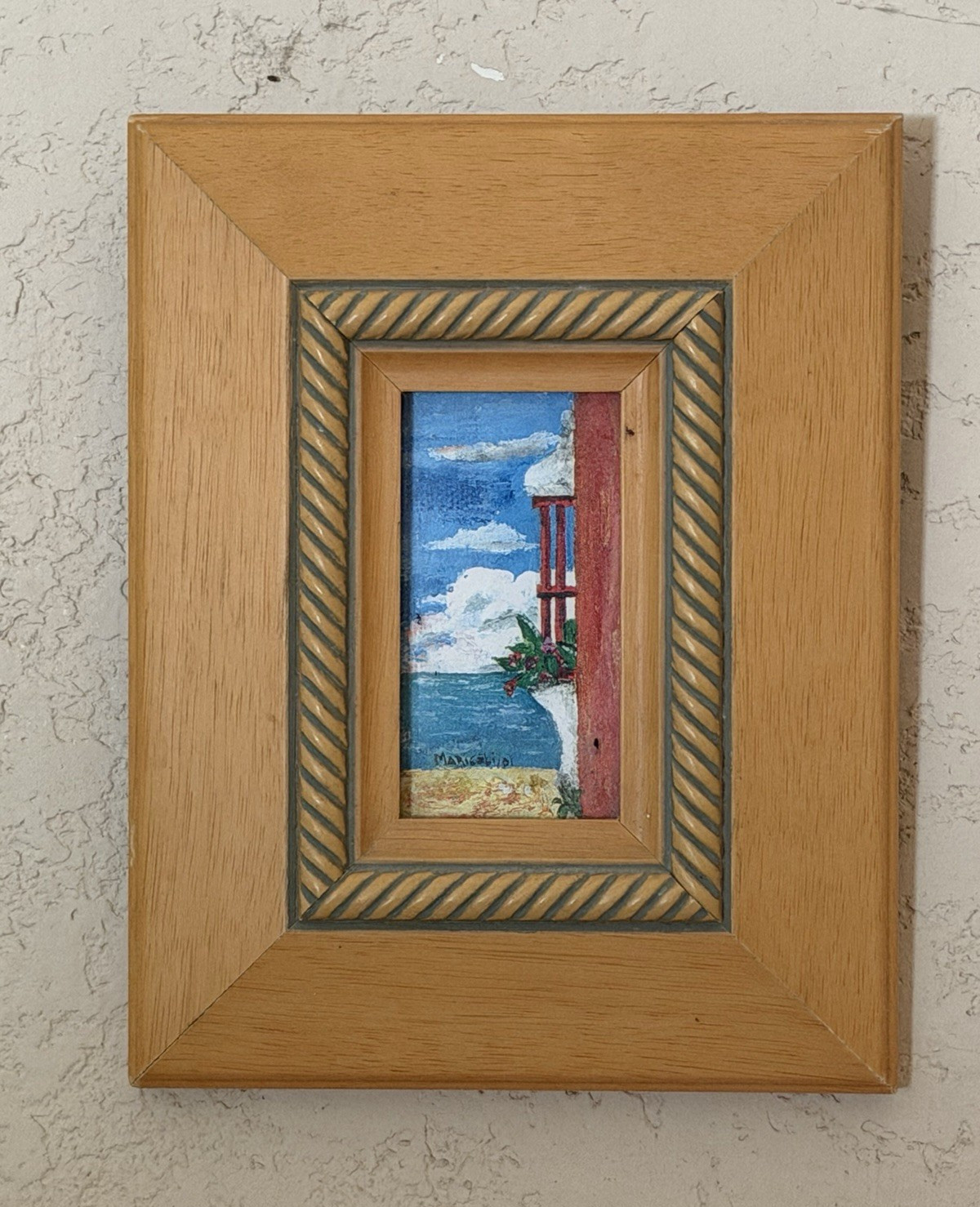 Vintage Signed Miniature Seascape Painting Framed Coastal Wall Art Mediterranean
