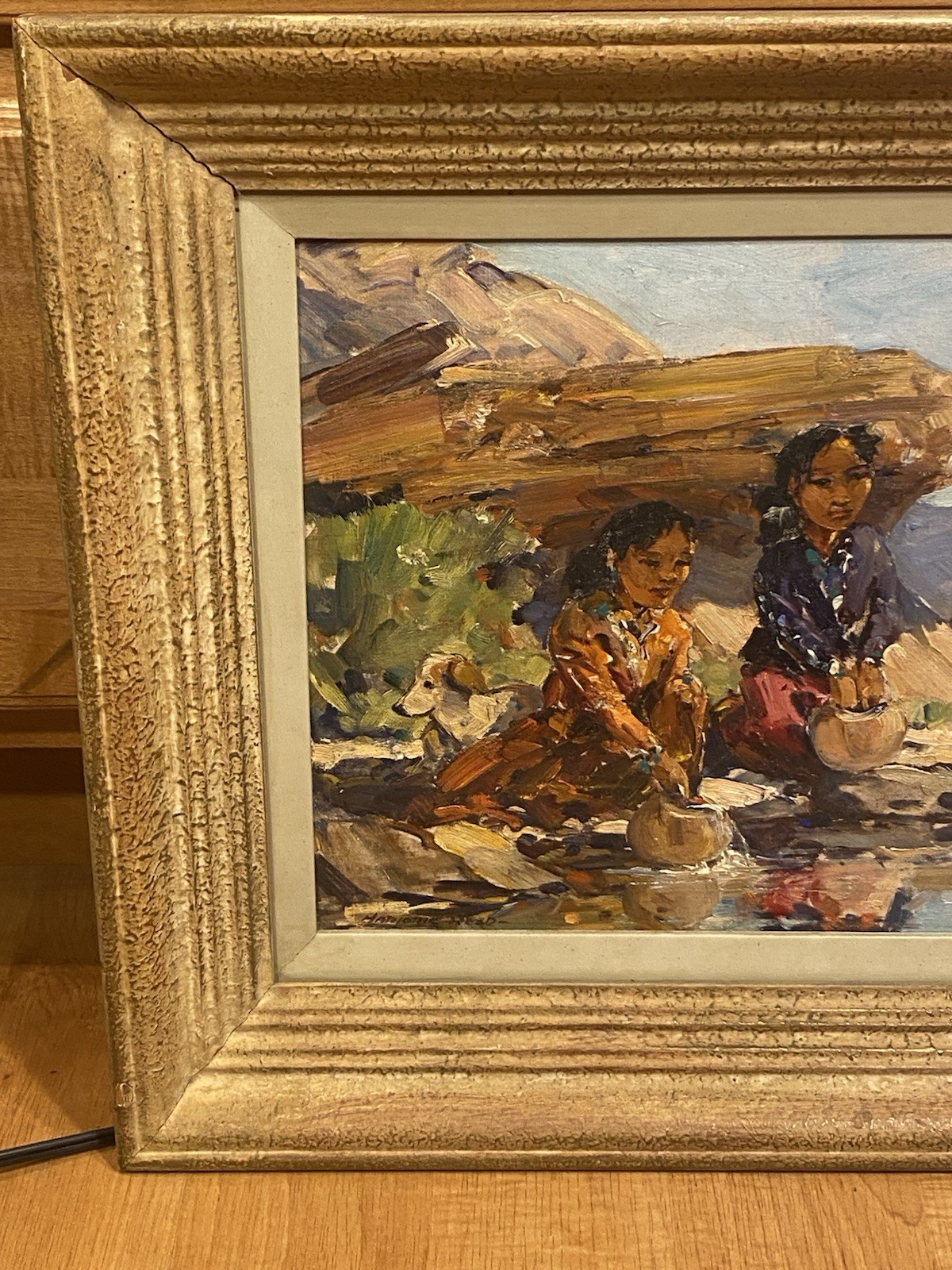 Marjorie Reed(1915-1996) “Navajo Sisters At The Waterhole” Oil on Board Painting