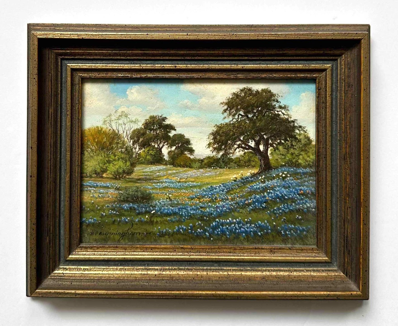 Barbara Cunningham -Idyllic Texas Landscape w/Bluebonnets Small Gem Original Oil