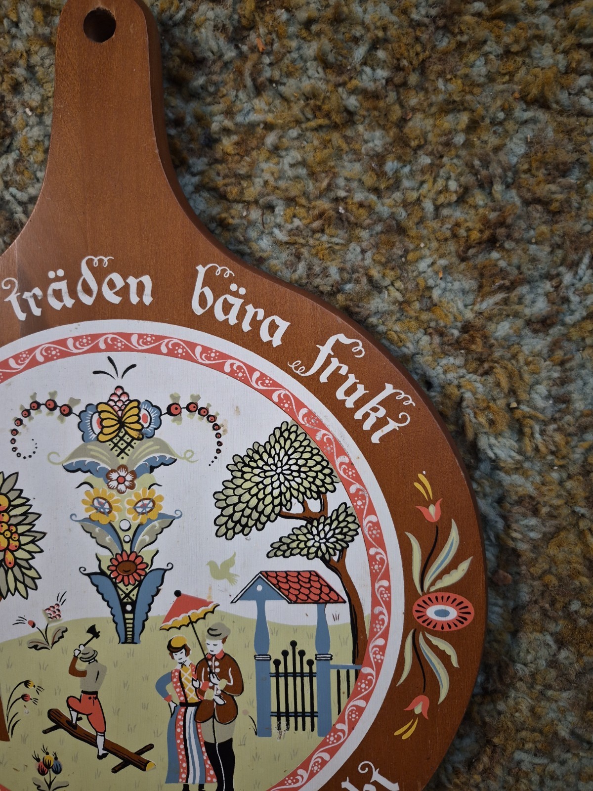 Vintage Berggren Wood Wall Art Decor Cutting Board Scandinavian 15 Inches Long