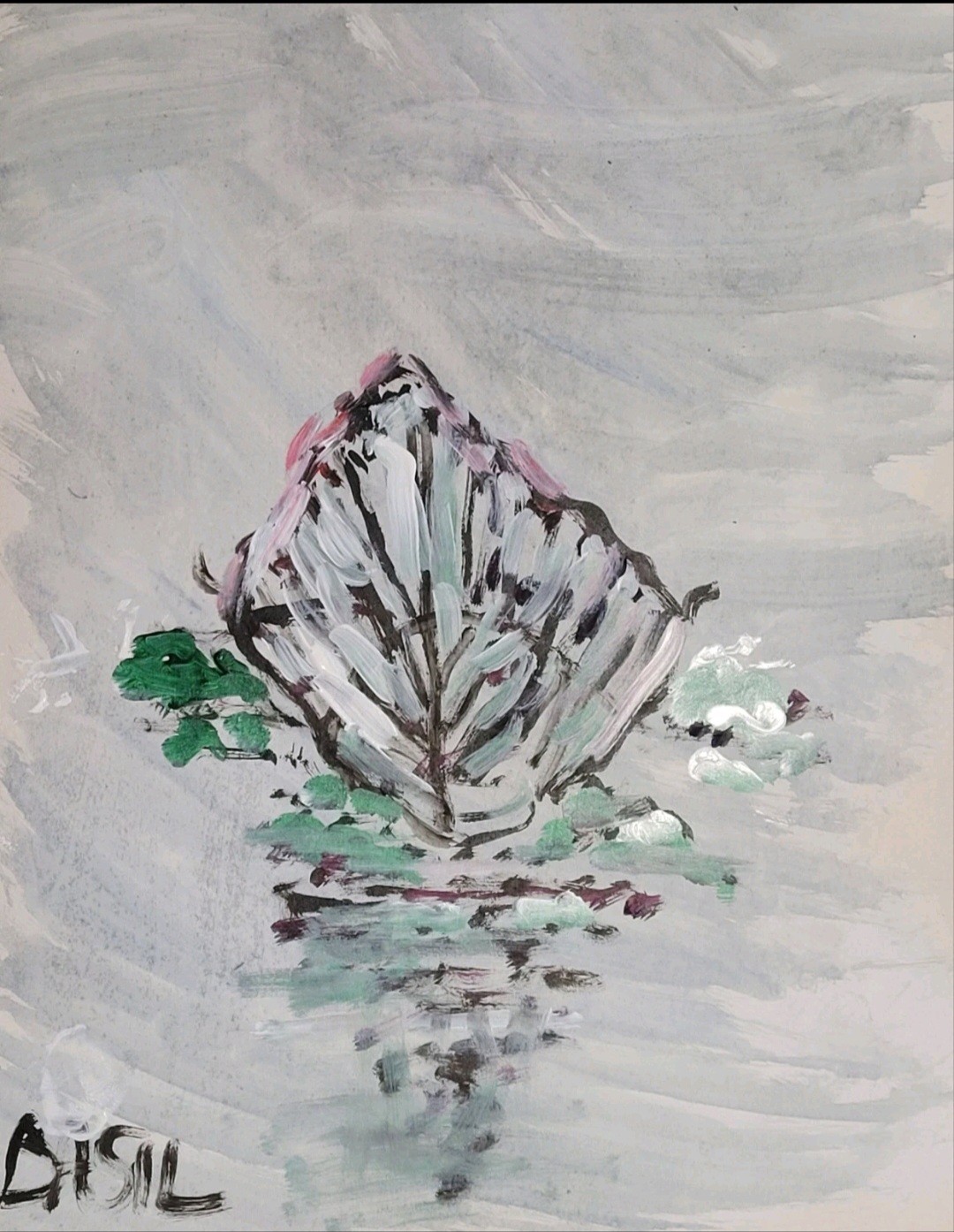 Abstract Expressionist Original Painting Canvas, Boat In Water