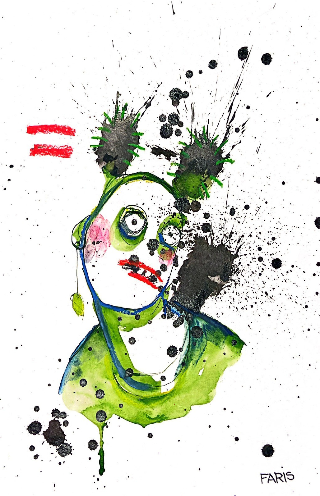 Original Ink Portrait Painting A4 Mixed Media Neo-Expressionism Signed COA #15