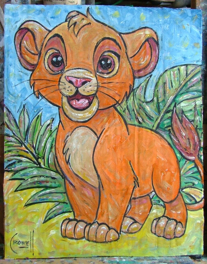 Simba the Lion (King) oil painting 8×10 card panel original signed art Crowell