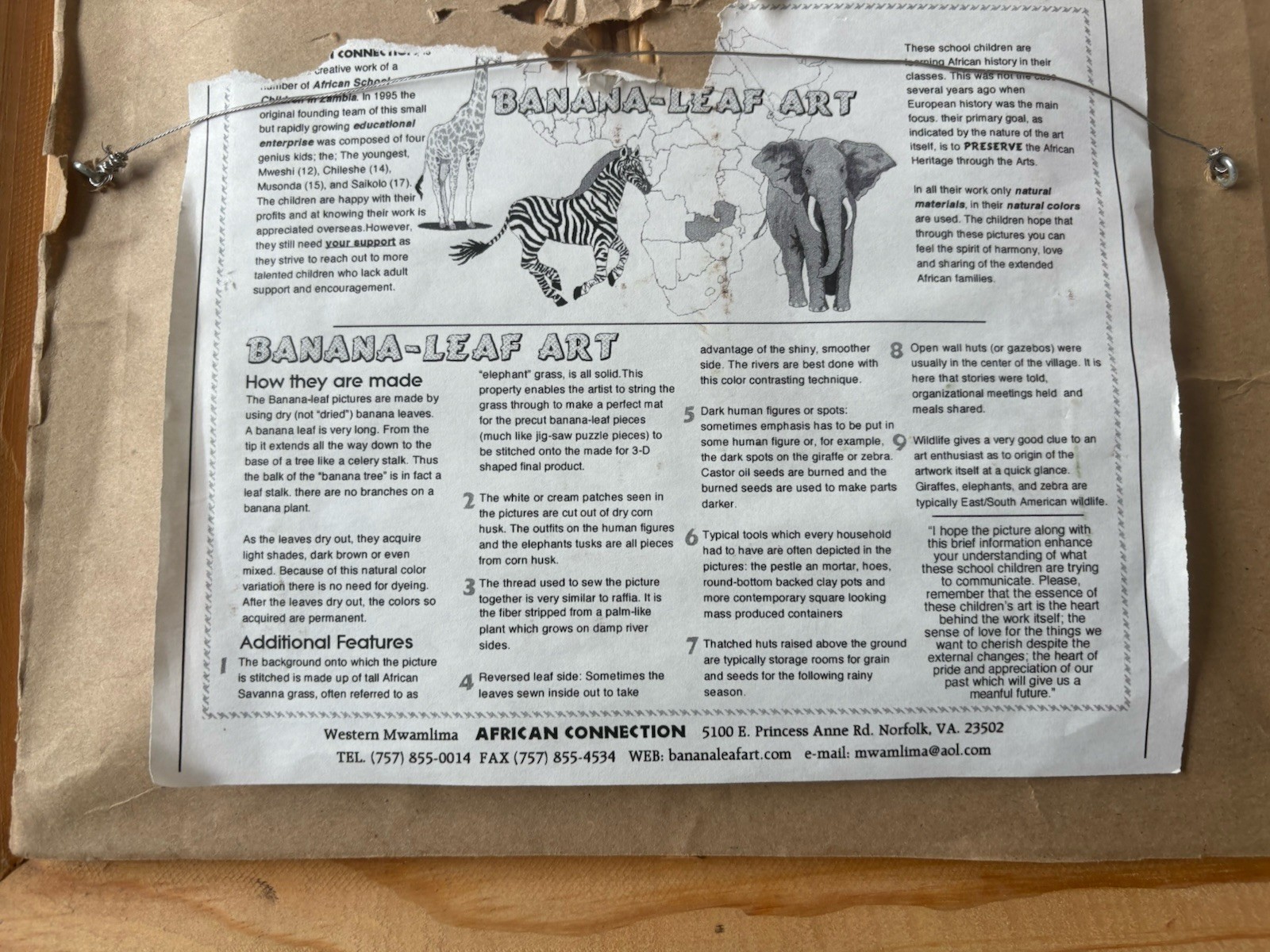 Framed Western Mwamlima Dry Banana – Leaf Art VTG African School Children’s Art