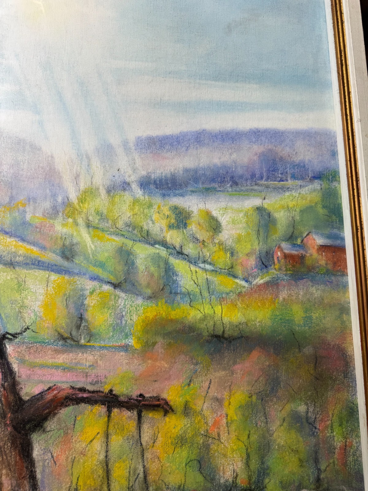 Huge Richard D. Schultz (1915 – 2007) «Children In Park» Pastel Painting -Framed