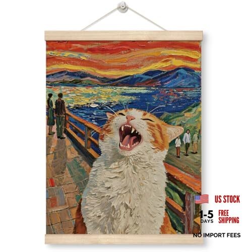 WDSXWH Funny Cat Scream Wall Art Decor, Abstract Expressionism Animal Oil Cat 6