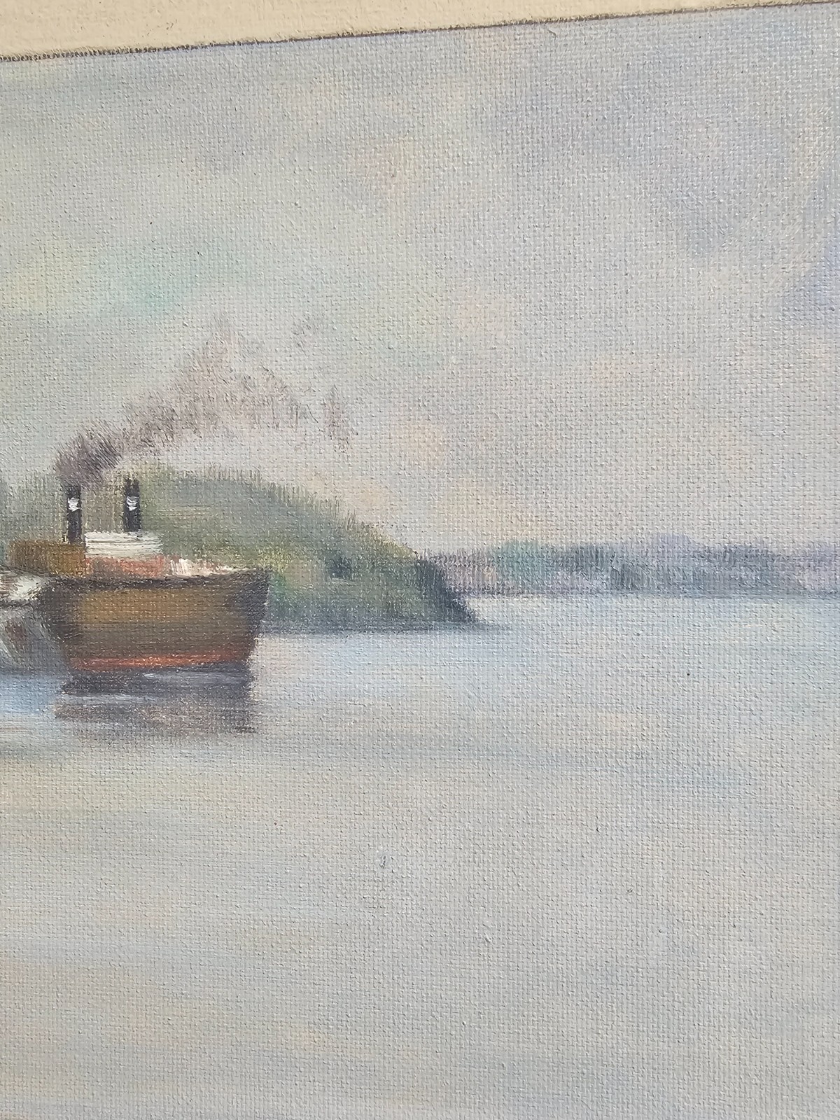 SCANDINAVIAN HARBOUR SCENE OIL PAINTING NORDIC ATMOSPHERIC COASTAL LANDSCAPE
