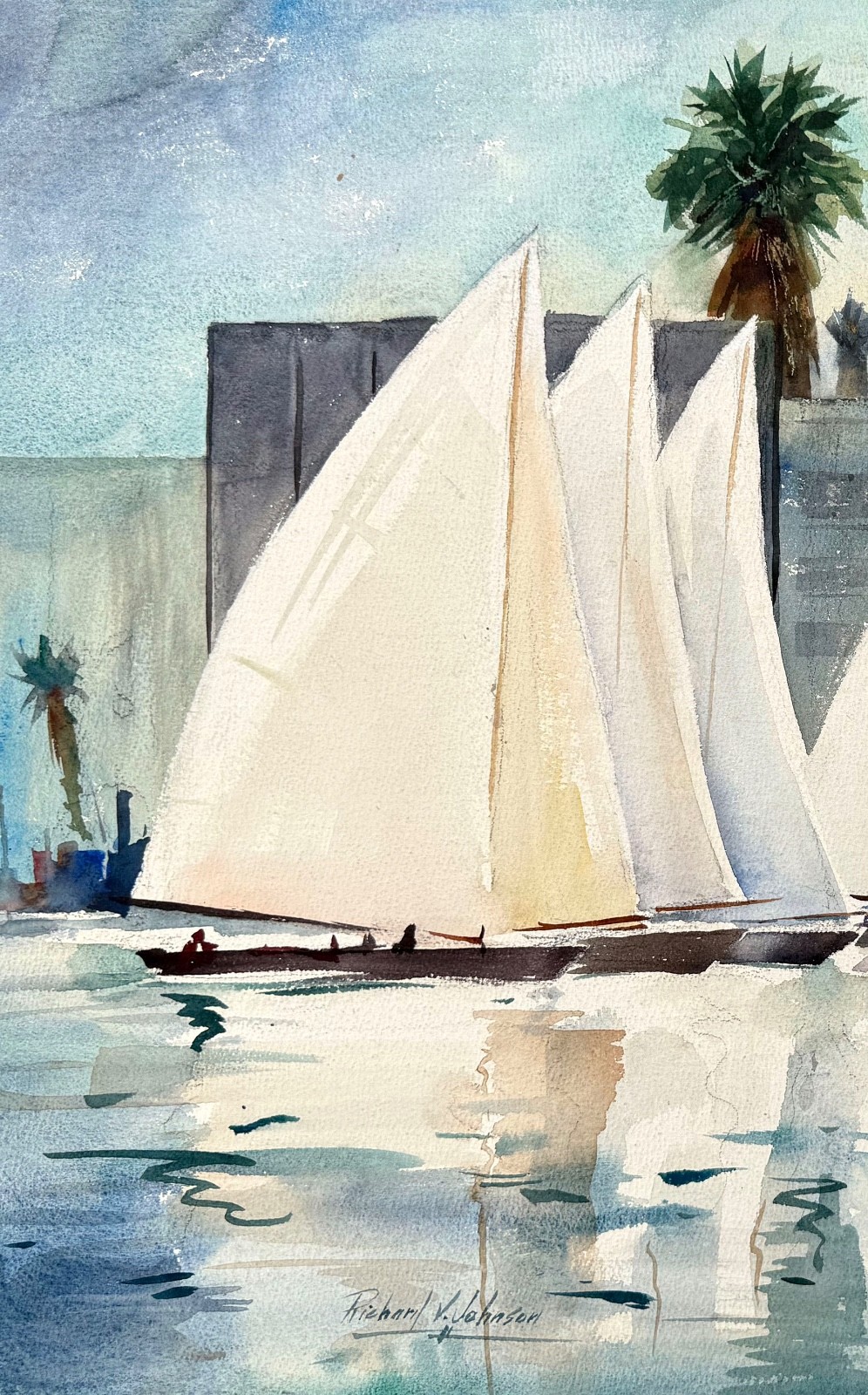 1950s BALBOA SAILBOATS – Newport CaLiFoRnia Regionalist Scene Painting LISTED