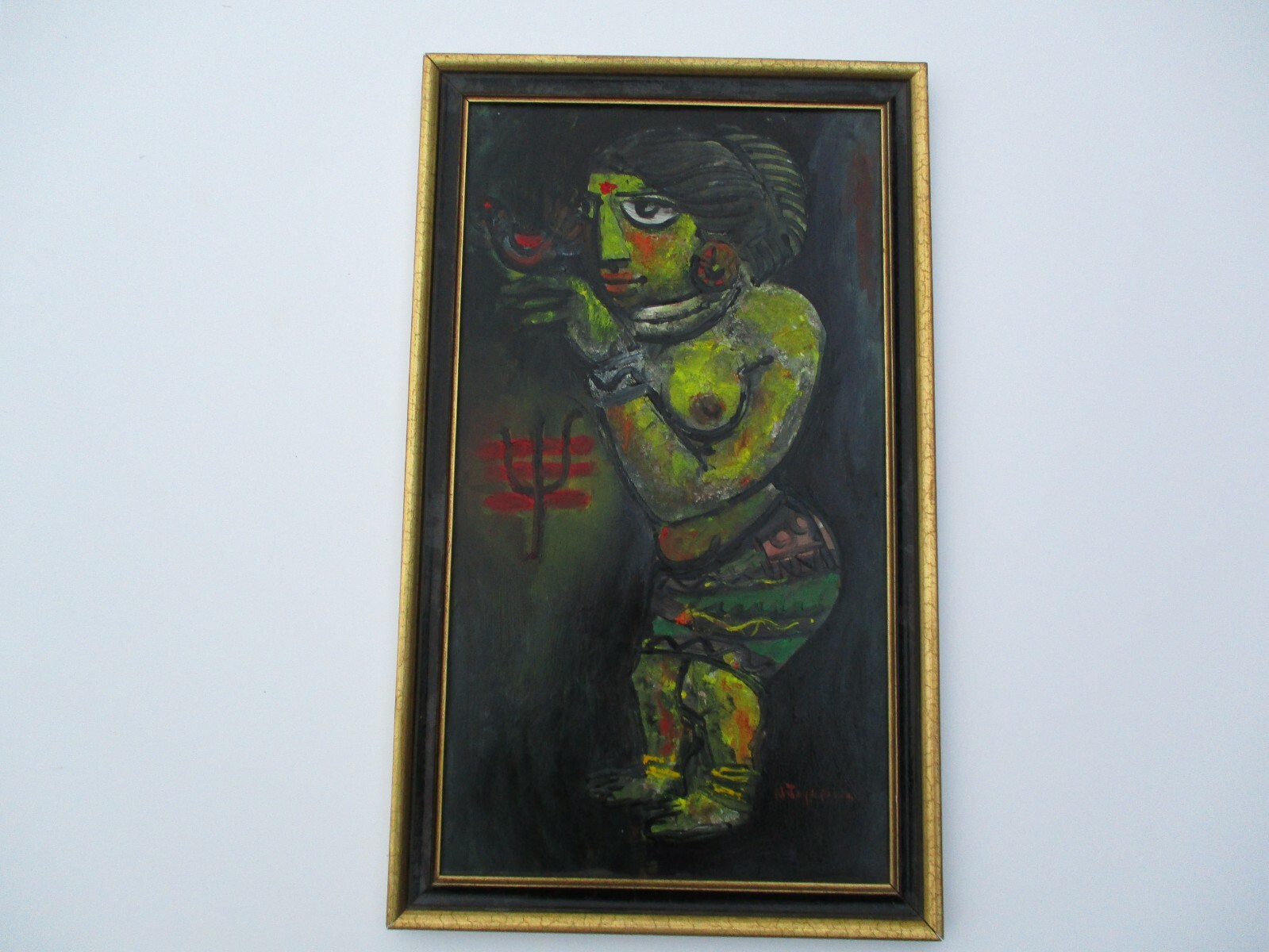 JAYAPALAN OIL PAINTING Women Rare BIRD WOMAN MODERNISM SRI LANKA INDIA ABSTRACT