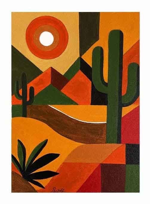DESERT MOON Original Art Geometric Painting Modern Abstract Wall Art Decor 12×16