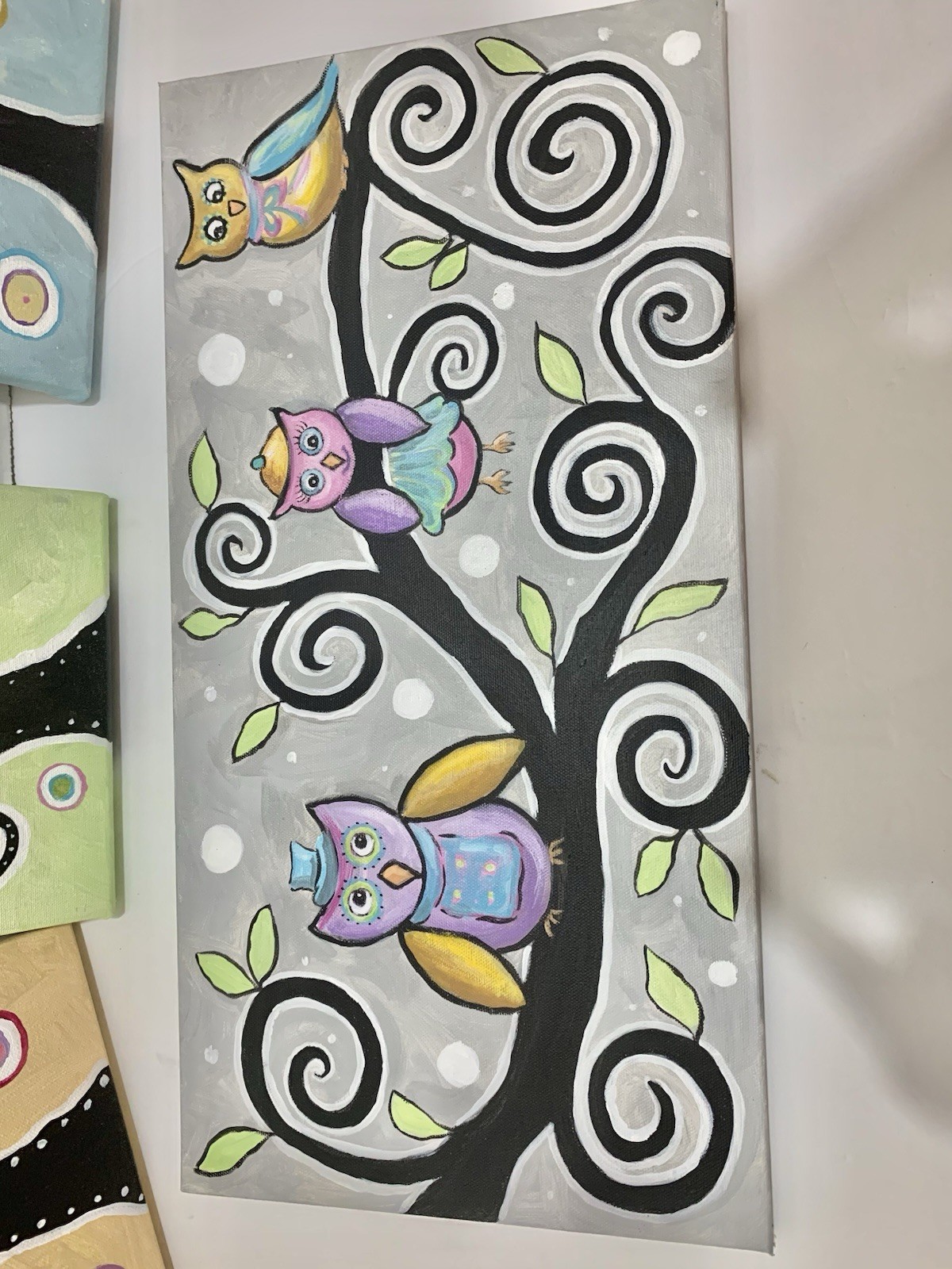 4 Original acrylic on canvas. Local artisan artwork. Owl artwork. Dreamy Unique
