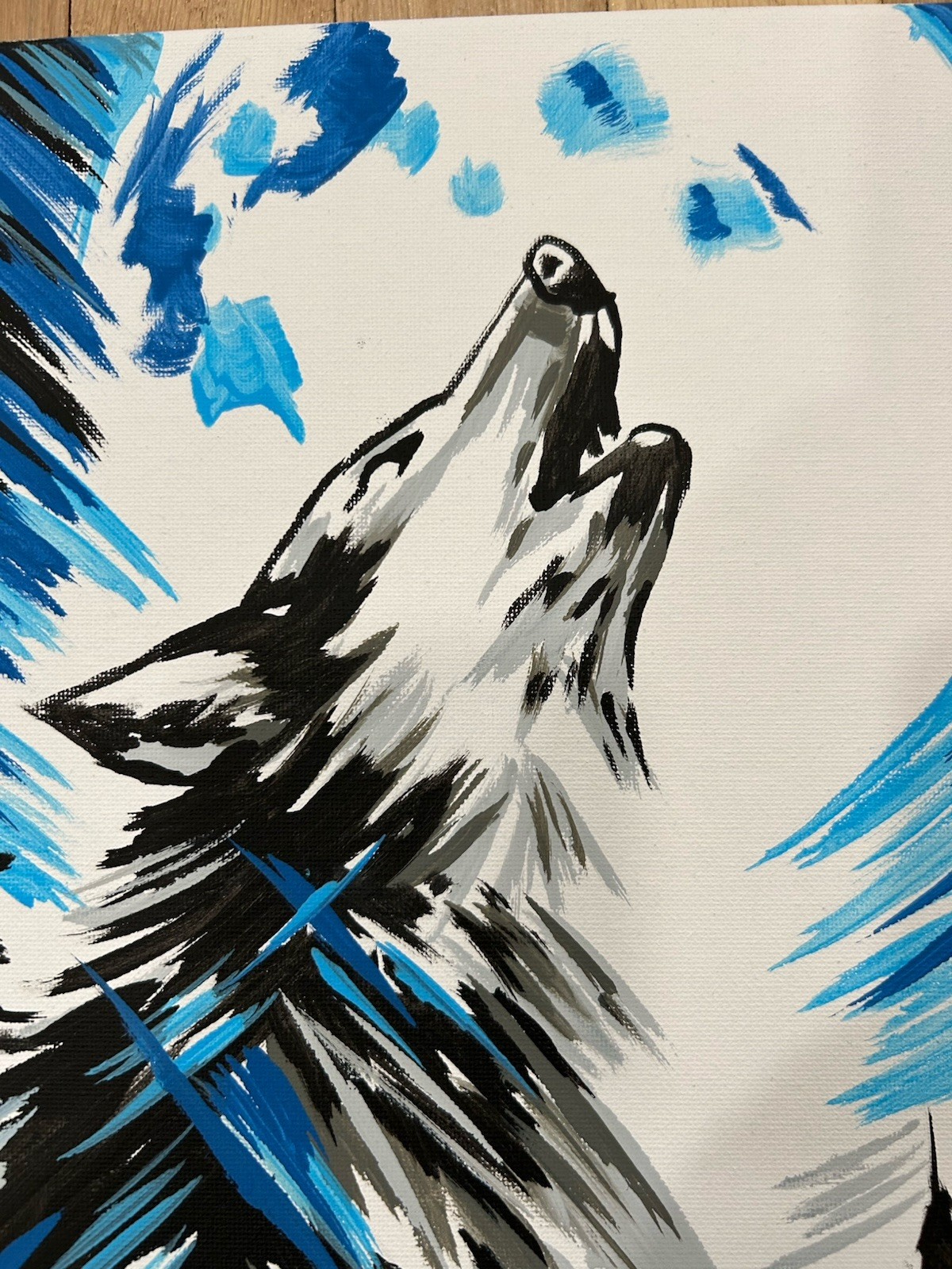 Original Abstract Howling Wolf Painting 14×11 canvas Modern Wall Art Home Decor