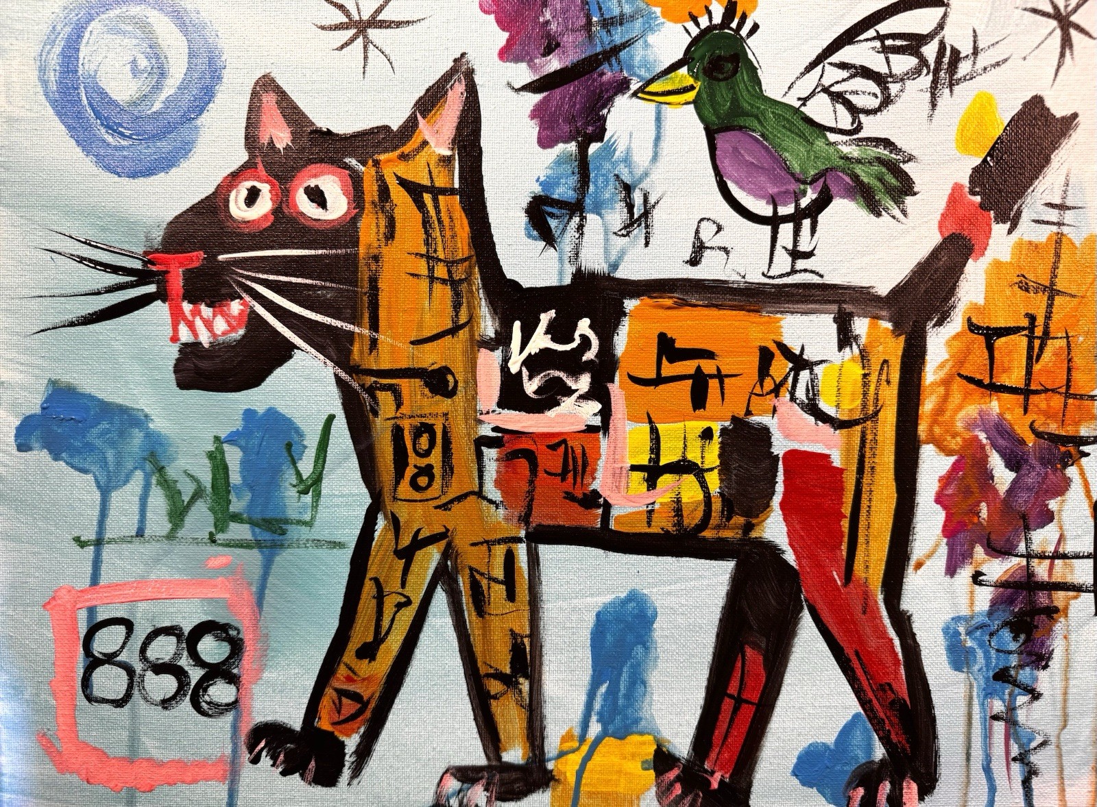 SAMATOWIC Original Abstract Basquat Cat 12×16 Colorful Signed Fine Art 543