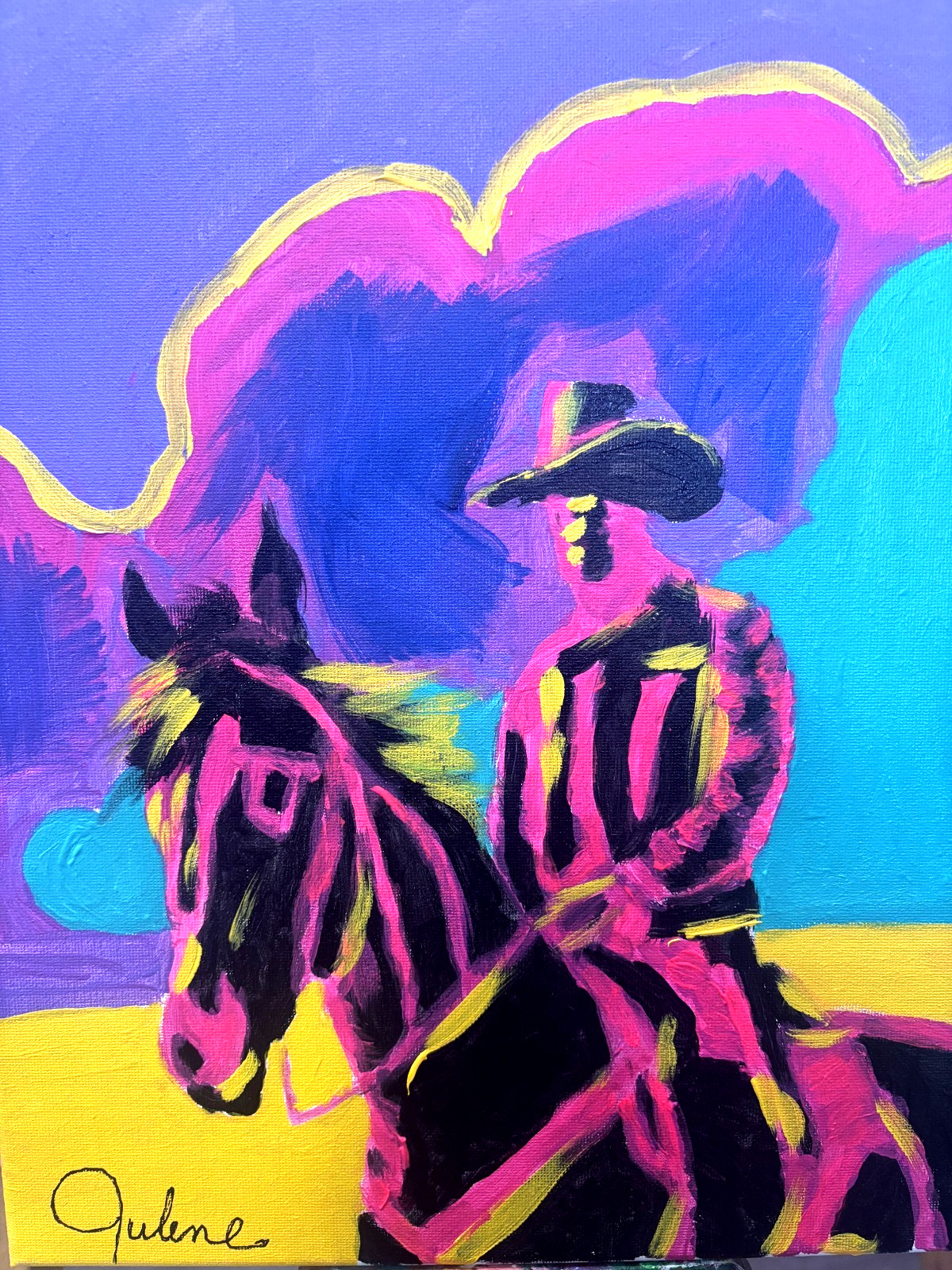 Colorful Horse & Cowboy Abstract Art – Original Acrylic Painting on 11 x14