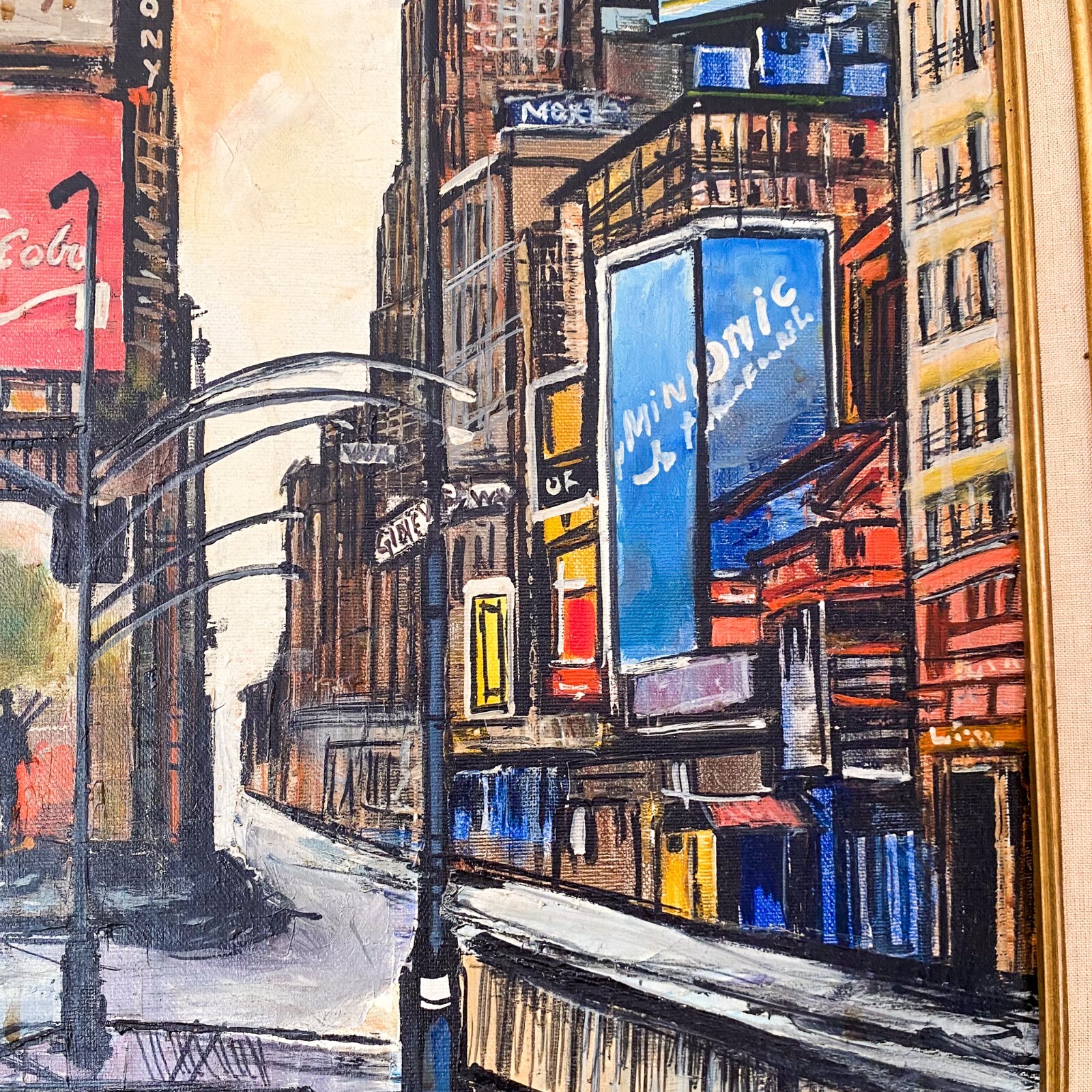 Vintage New York TIMES SQUARE Original Art Framed Painting NYC Cityscape Oil?