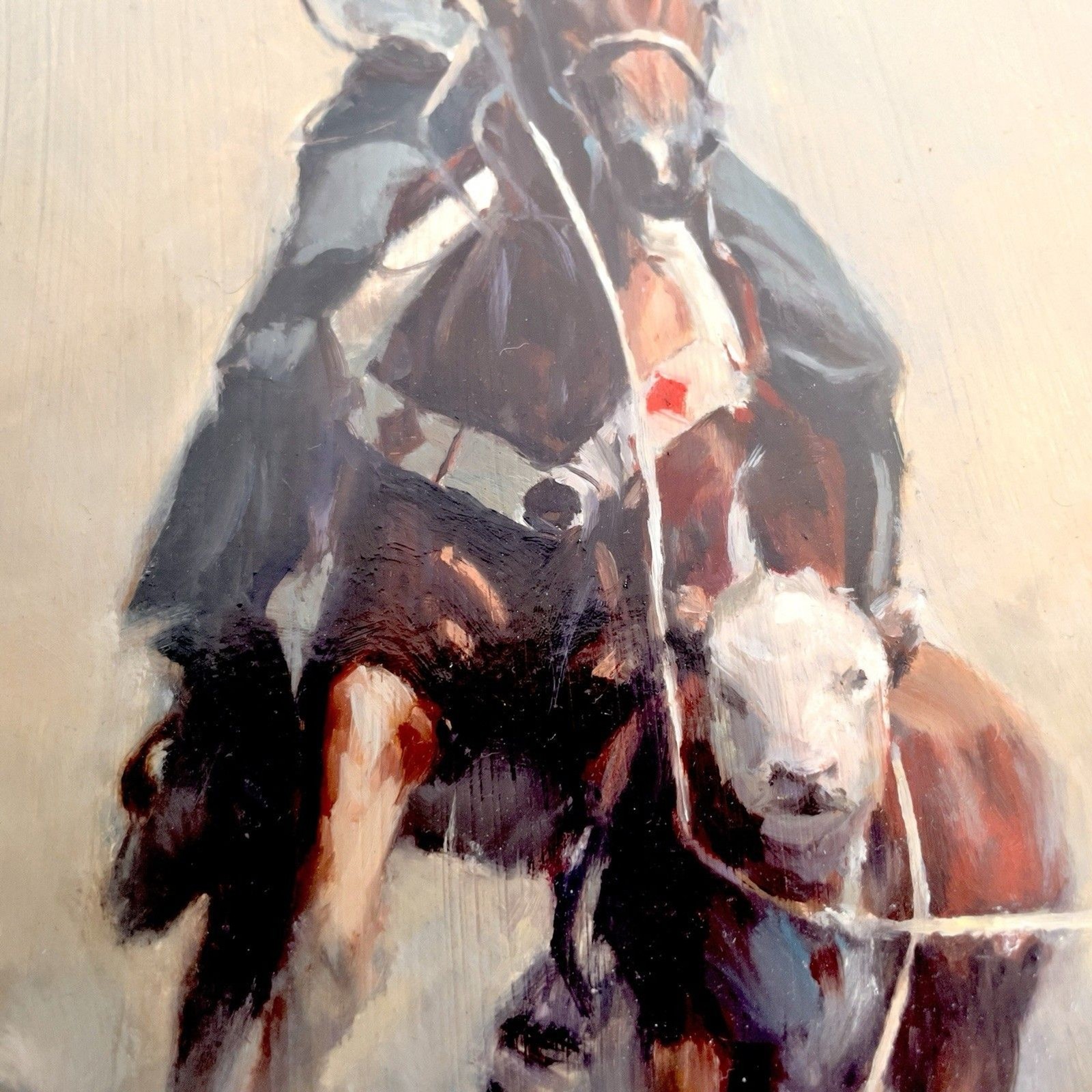 MAX JONSSON Oil on Board Southwest American Western Cowboy Rodeo Calf Roping