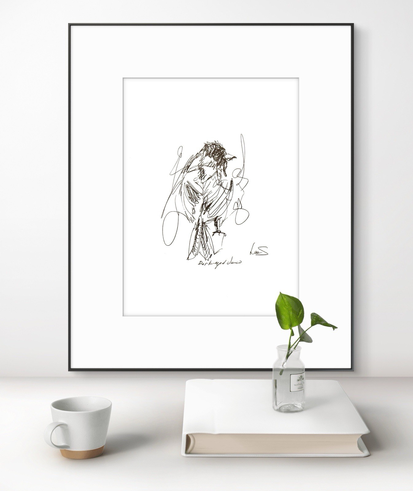 Original Abstract Expressive 9X12 Paper Pen and Ink Bird Handmade Signed 12
