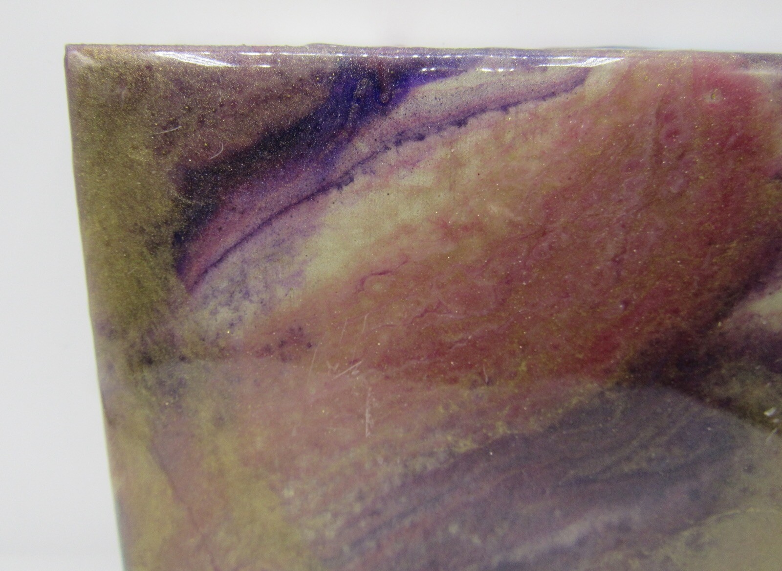 Signed Dee Dee Lantzy painting poured resin mixed media abstract pigment 6×6″