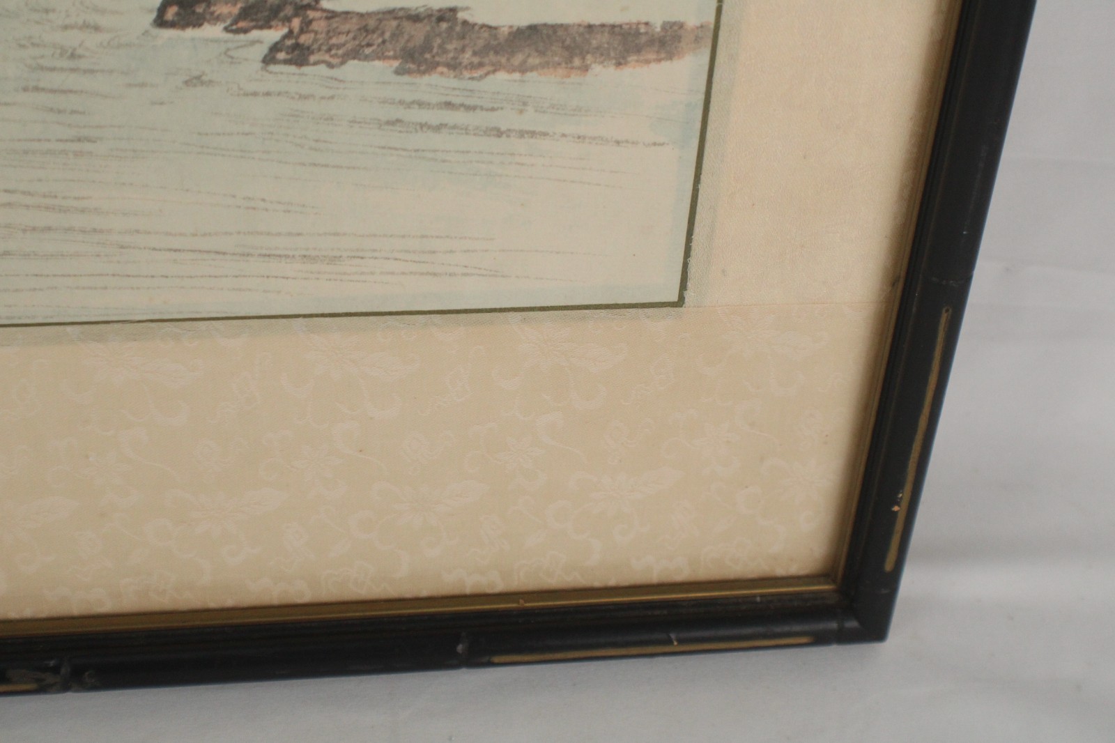 Old Chinese Landscape Scene Watercolor Painting and Ink On Rice Paper Framed