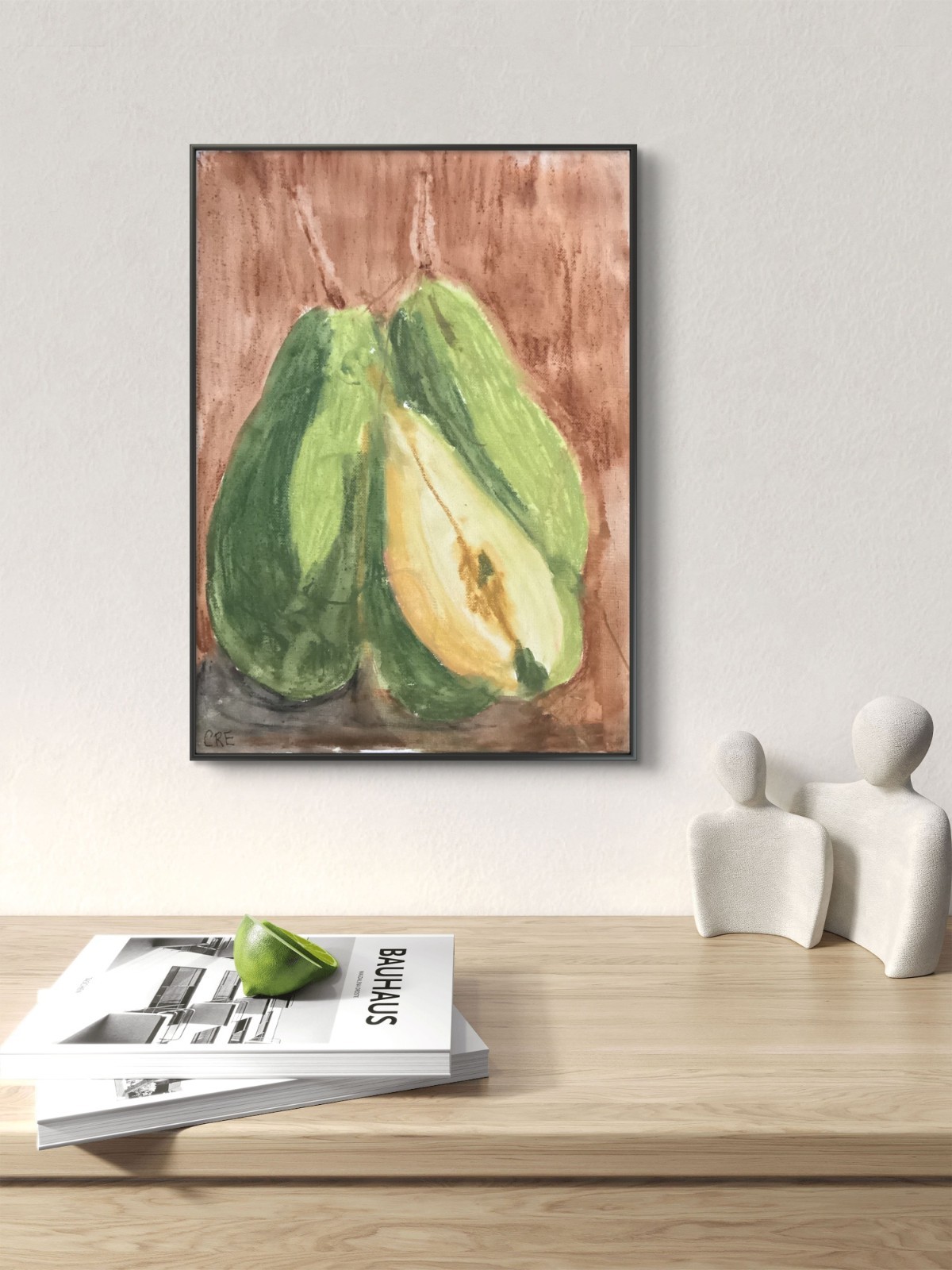 11×14 Moody Pear Fruit Food Art Relaxed Still Life Canvas Panel