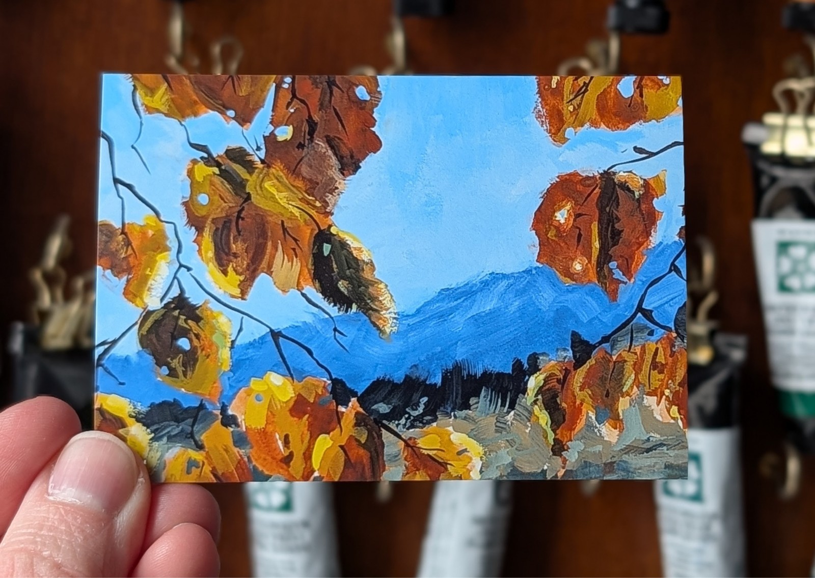 ACEO Print, Autumn Leaves Mountain Forest Colorado Landscape, 2.5″ x 3.5″