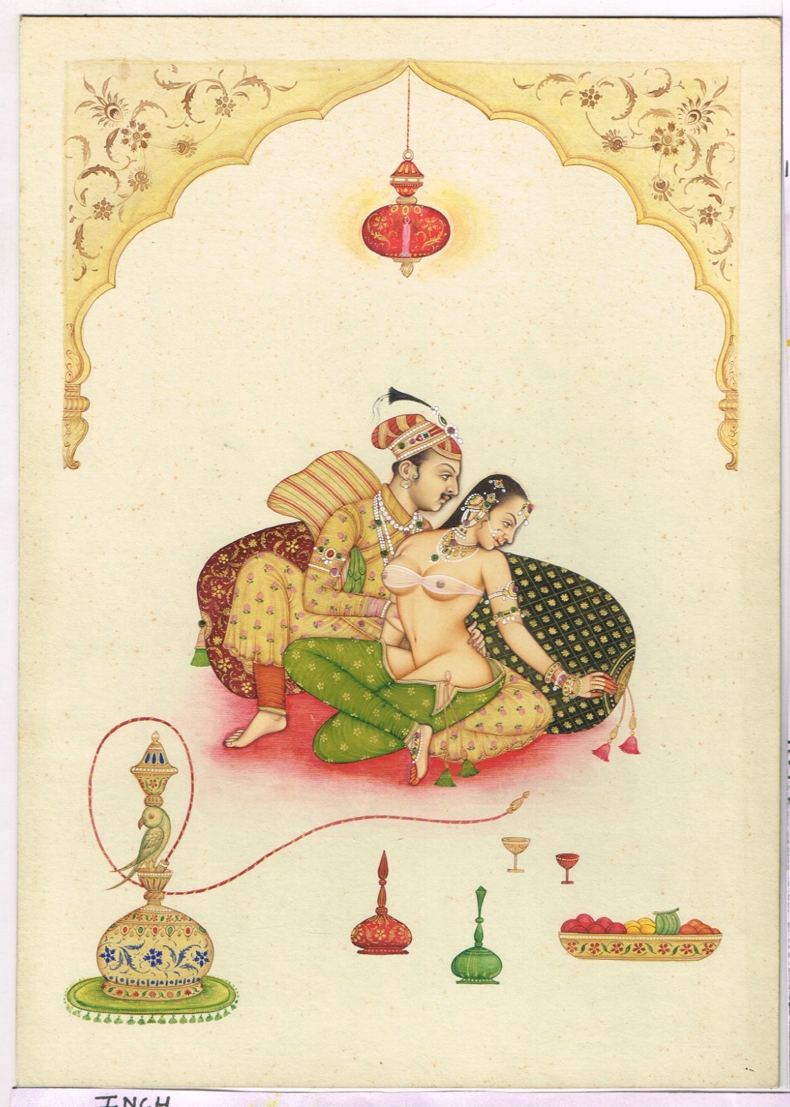 Mughal Miniature Painting Depicting intimate scene between Royal King & Queen
