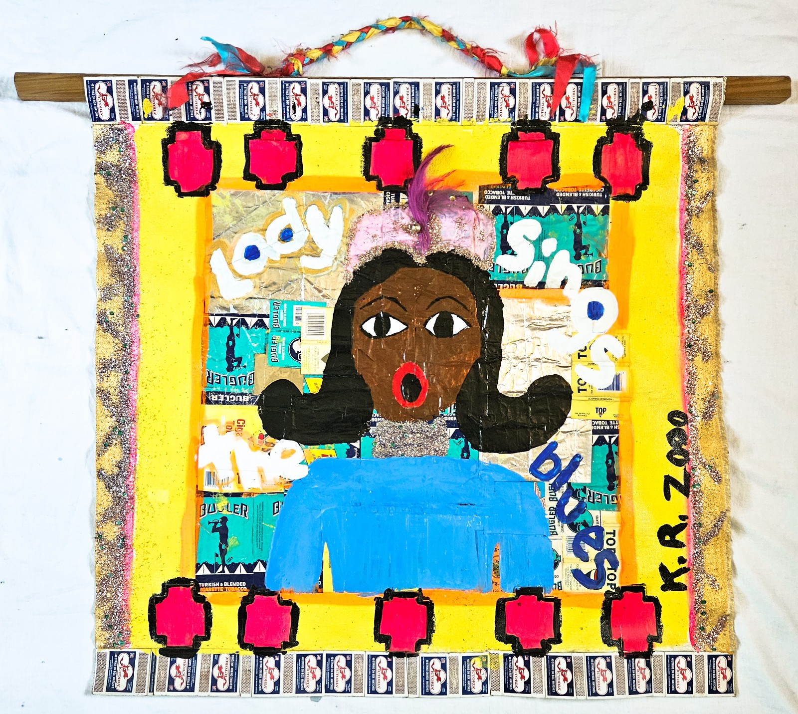 K. Ritvo Folk Art Masterpiece «Lady Sings the Blues» Gouache in Canvas 30″ X 29″