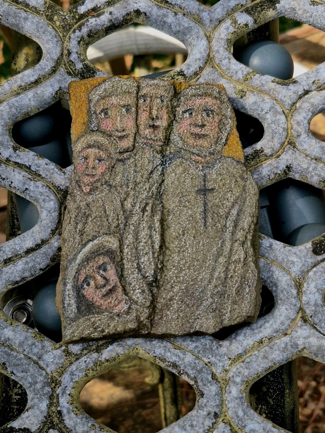 Hand Painted Rock Art ~ Five Guardian Angels ~ Cross ~ Folk Art ~ Religious