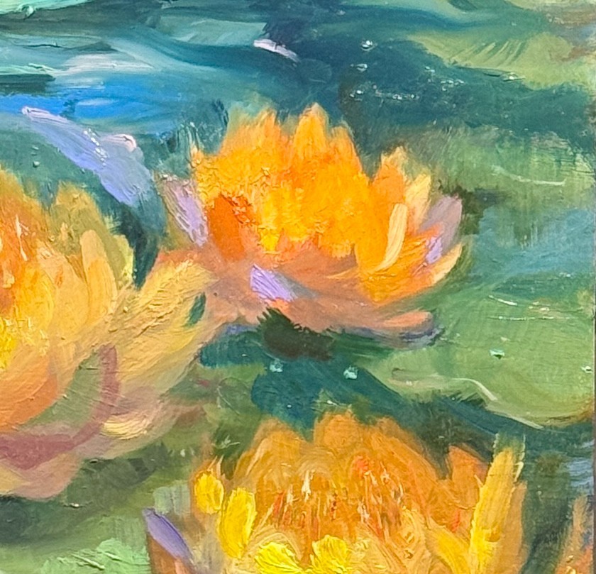 Lotus oil painting original still life small impressionist art oil on aluminum