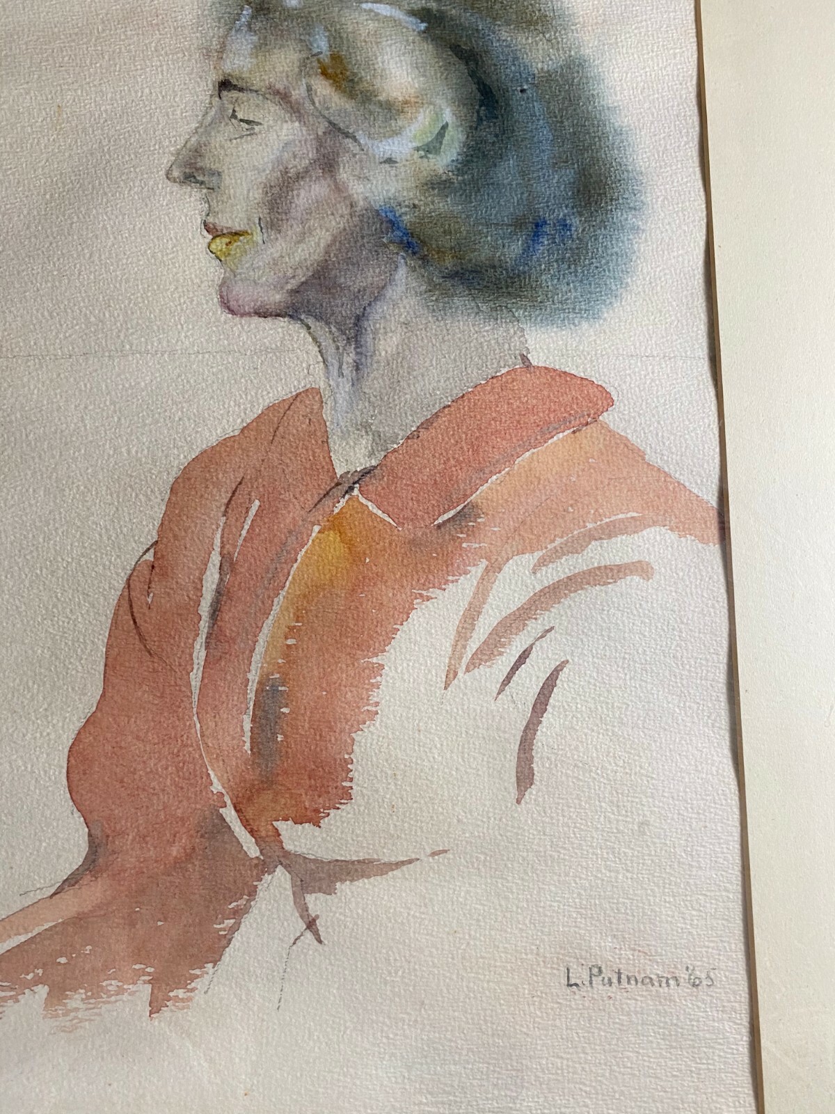 Vintage Lucy Putnam 1965 «Female Study» Watercolor Painting – Signed And Framed