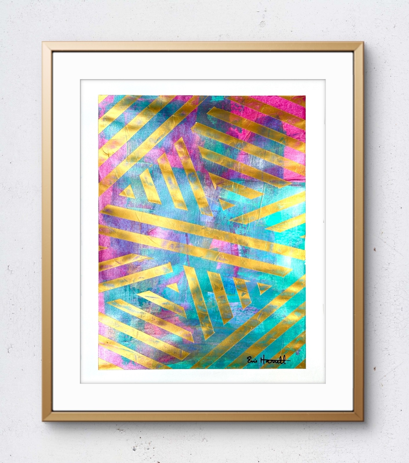 Original Gold Art 14×11 Paper Colorful Modern Abstract Expressionist Painting